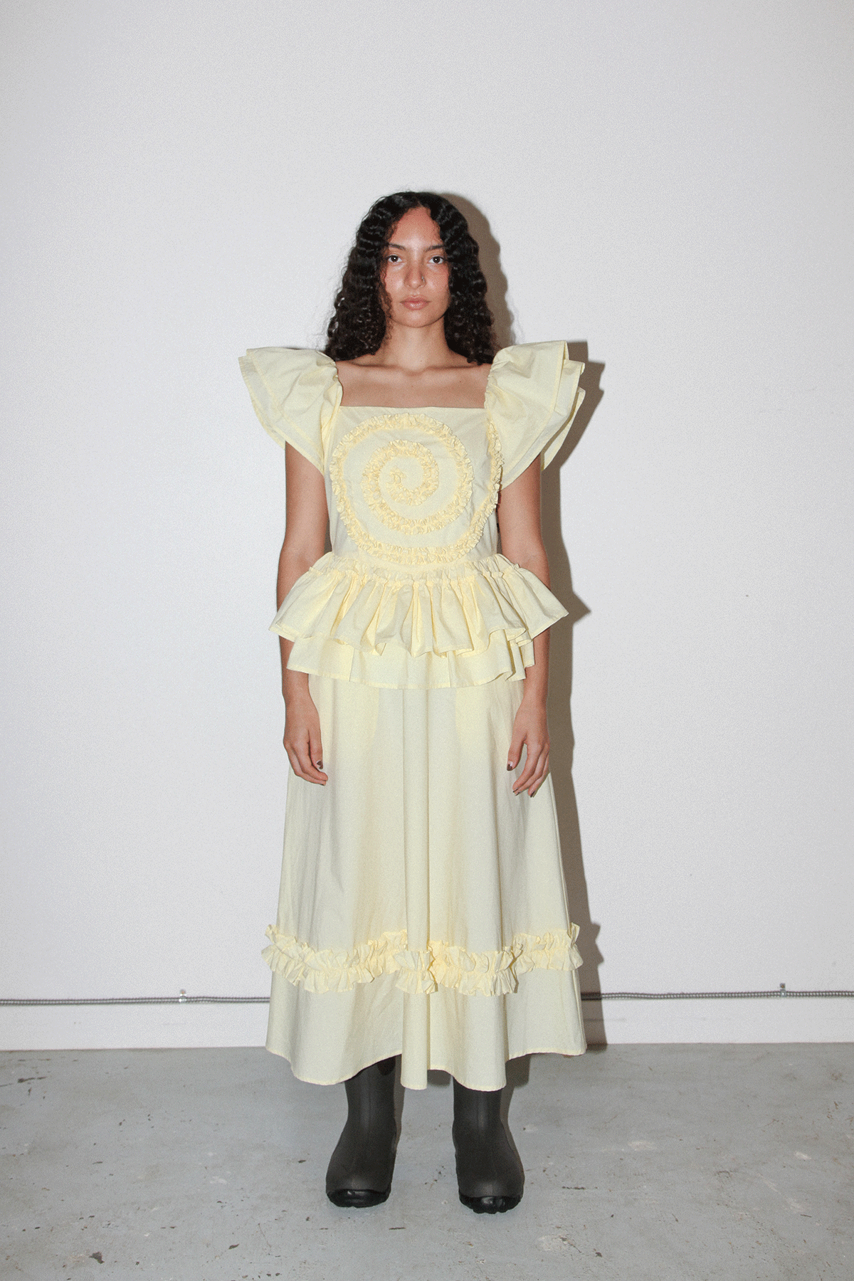 Spiral Ruffle Dress in Butter
