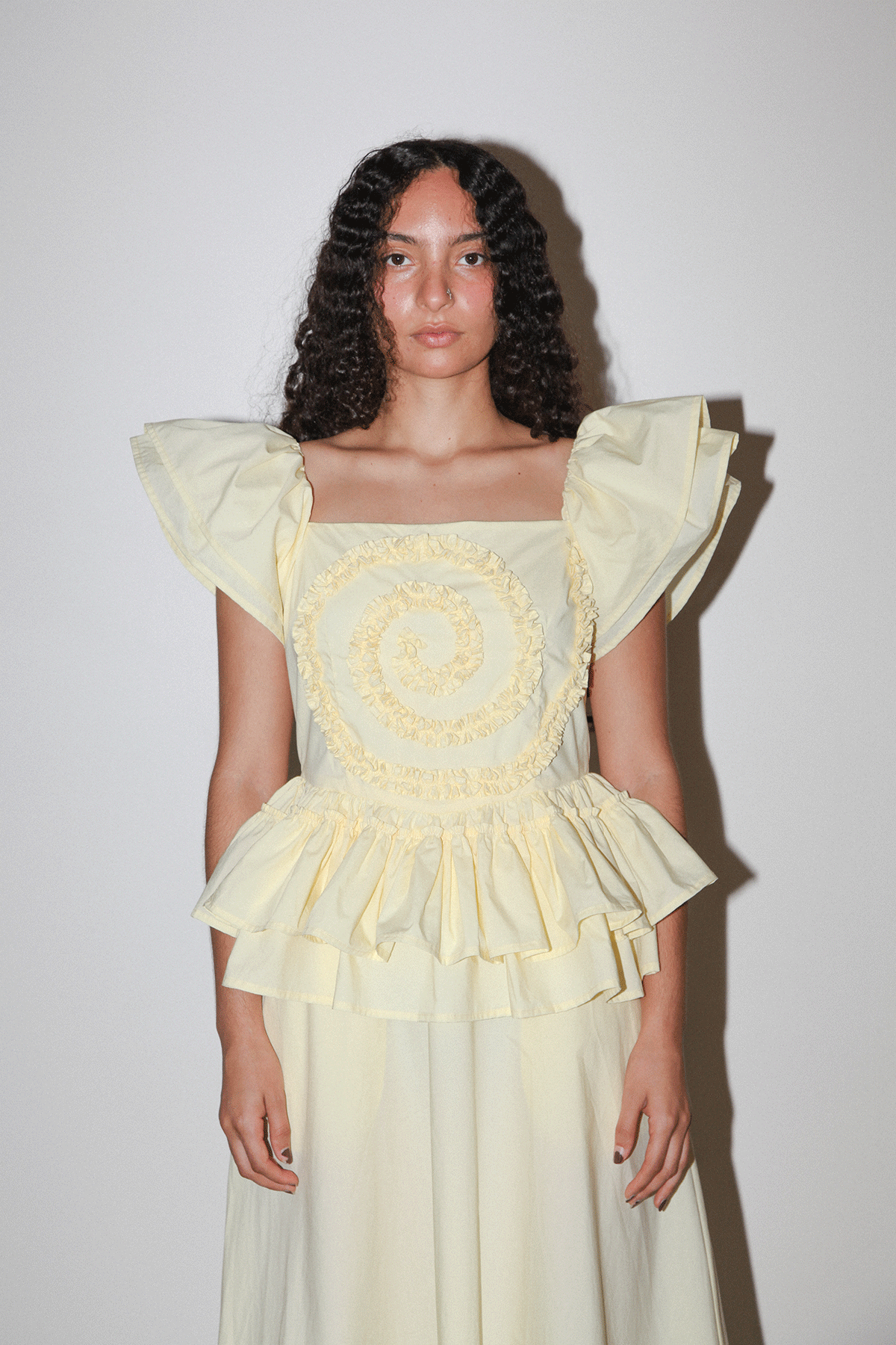 Spiral Ruffle Dress in Butter
