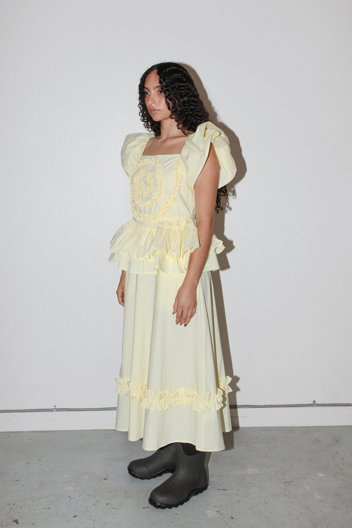 Spiral Ruffle Dress in Butter