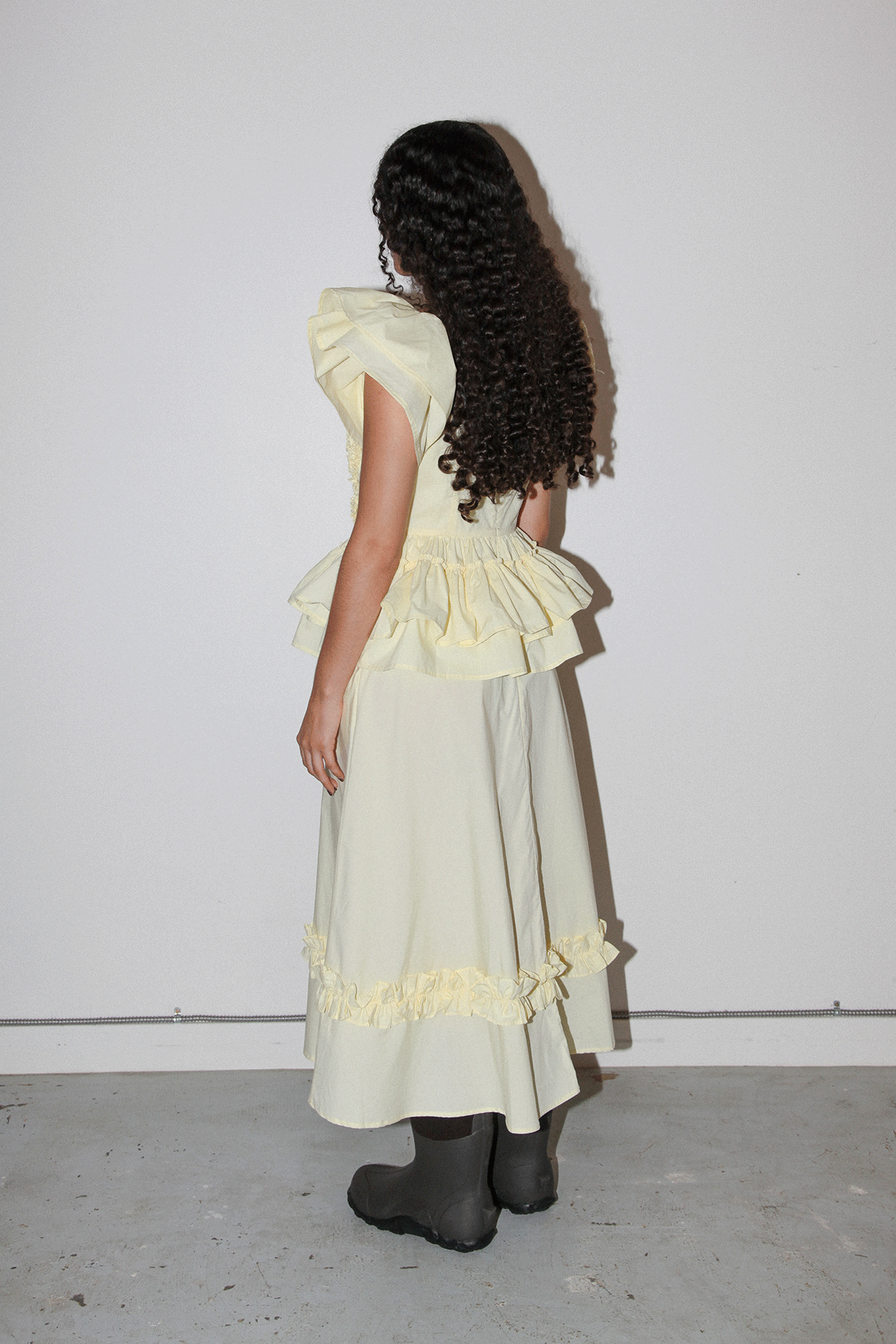 Spiral Ruffle Dress in Butter