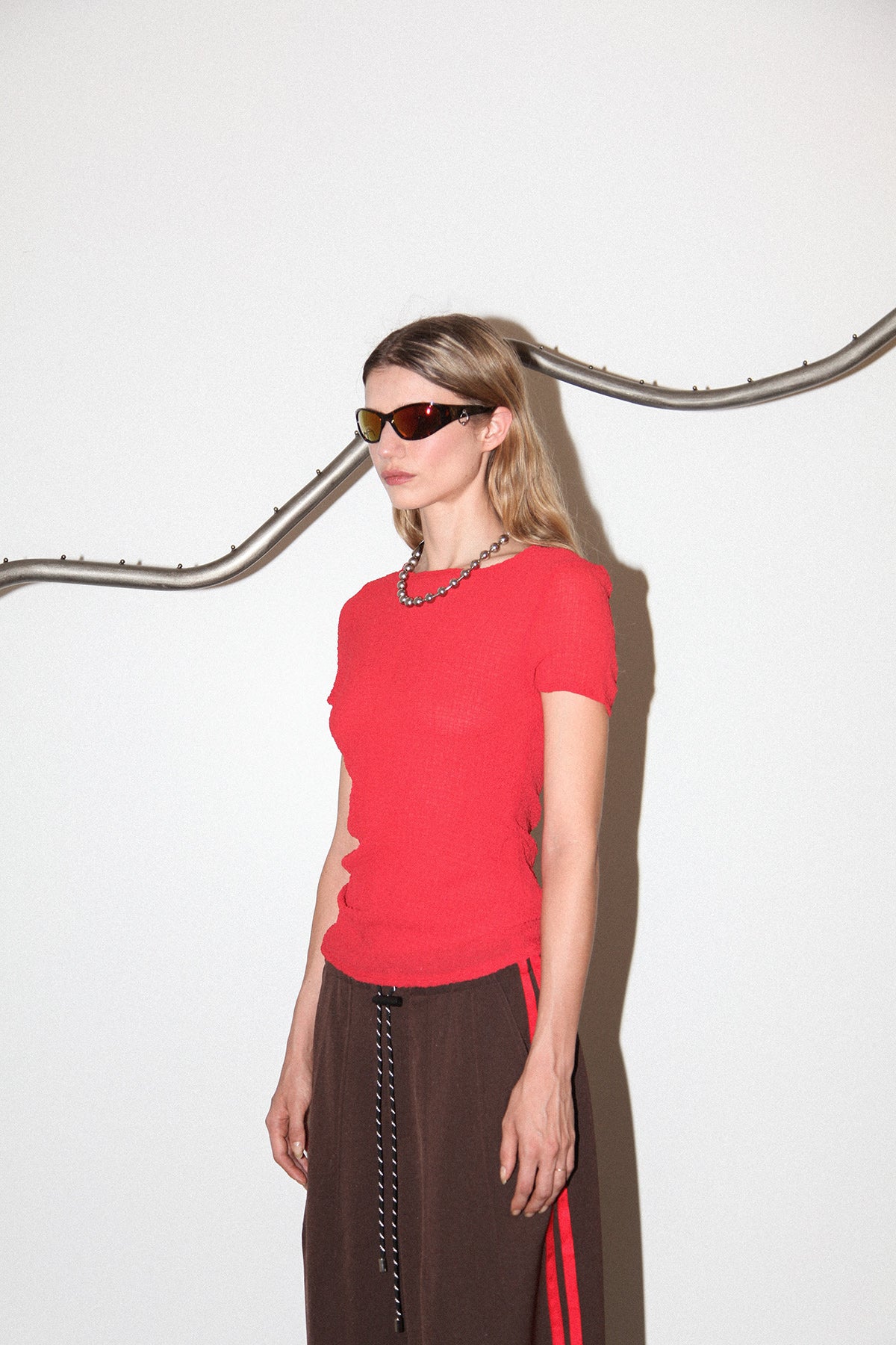 Gauze Ruched Tee in Tomato