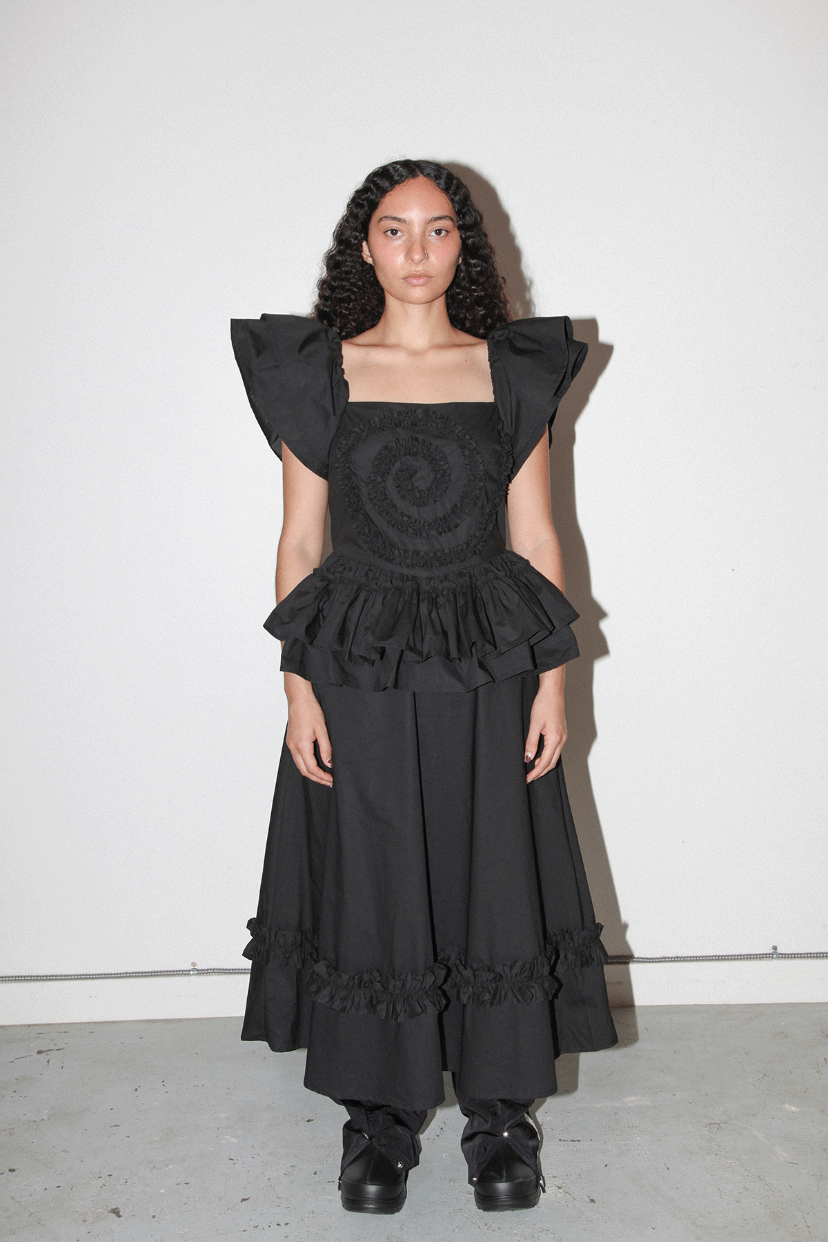 Spiral Ruffle Dress in Onyx