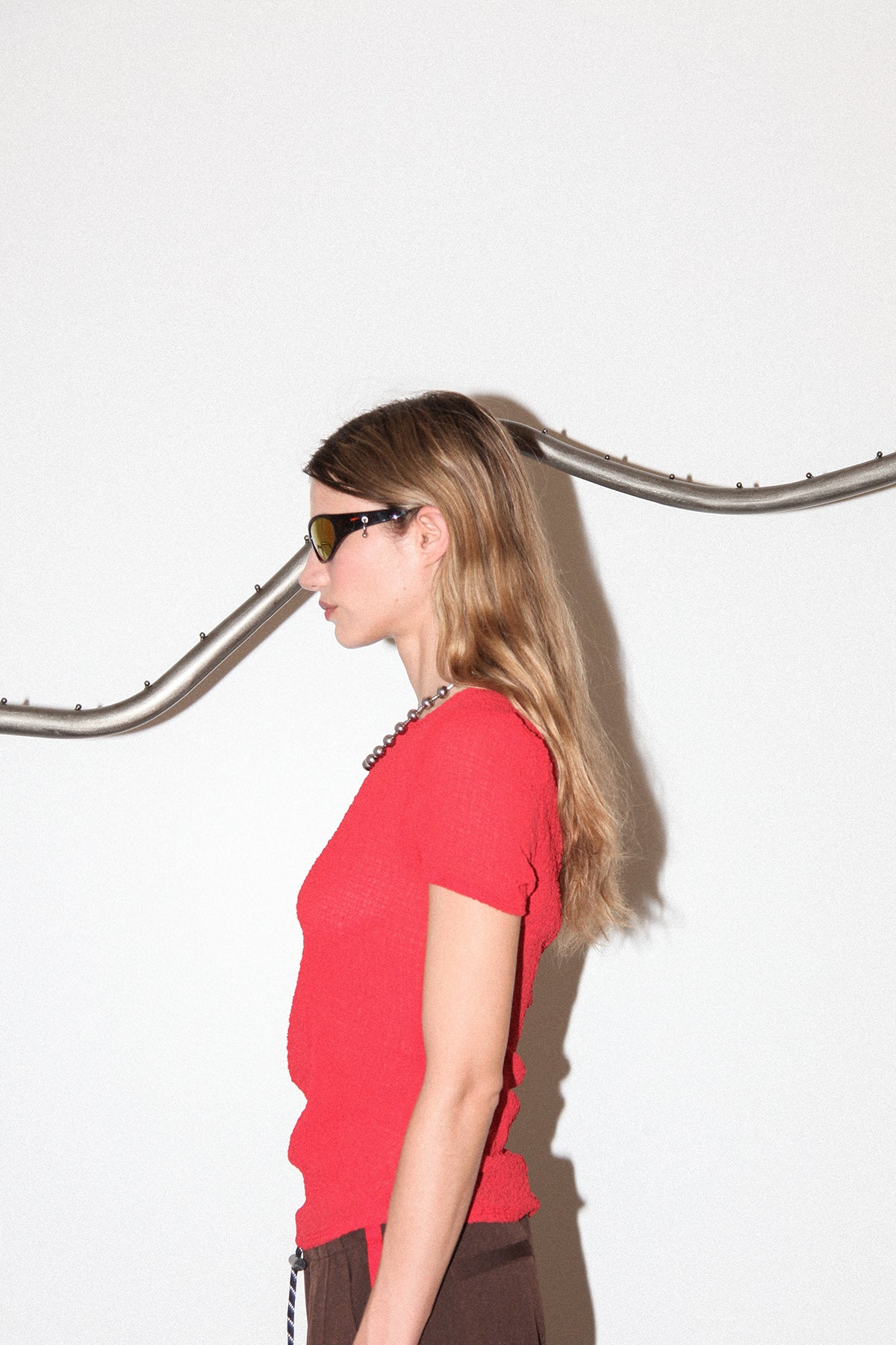 Gauze Ruched Tee in Tomato