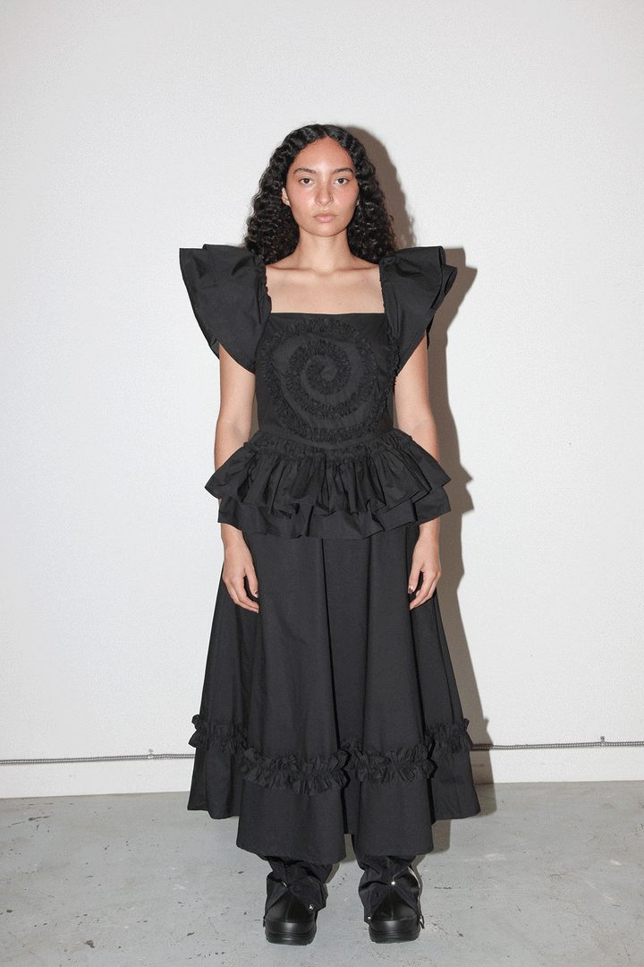 Spiral Ruffle Dress in Onyx