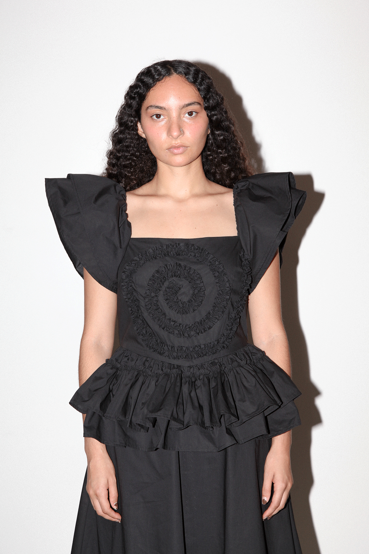 Spiral Ruffle Dress in Onyx