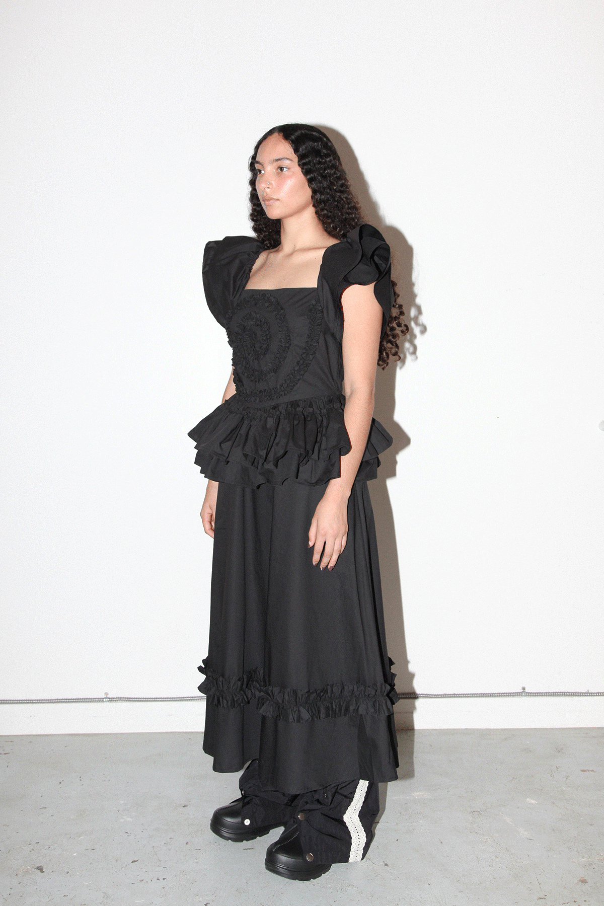 Spiral Ruffle Dress in Onyx