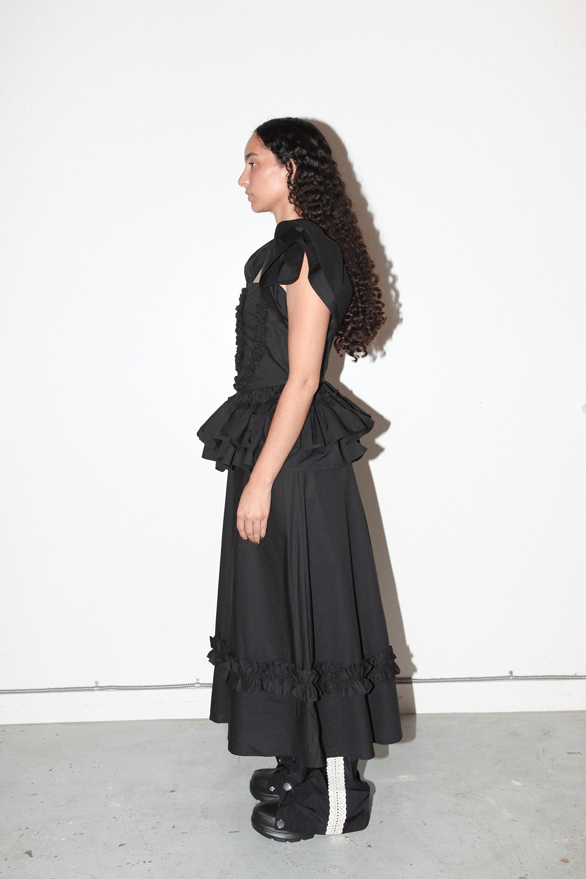Spiral Ruffle Dress in Onyx