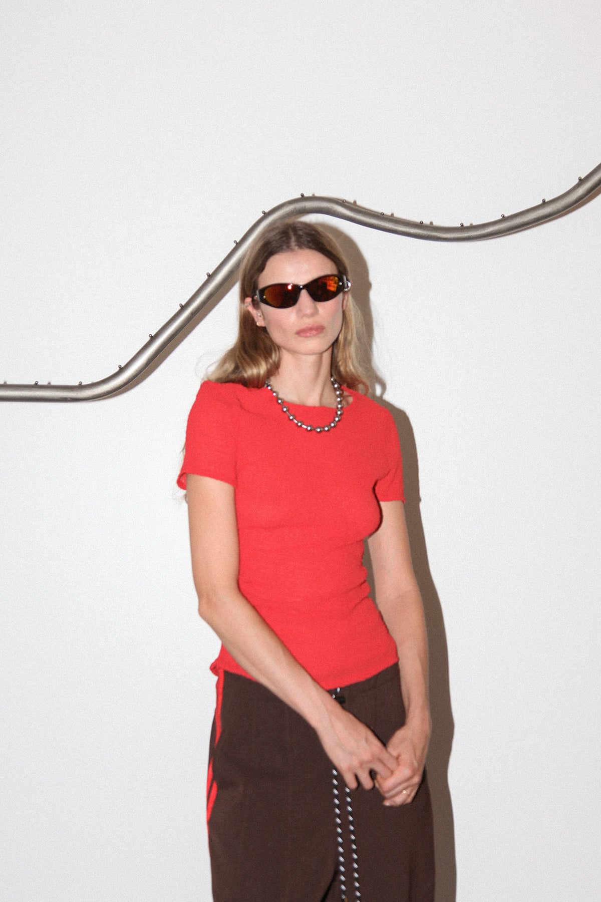 Gauze Ruched Tee in Tomato