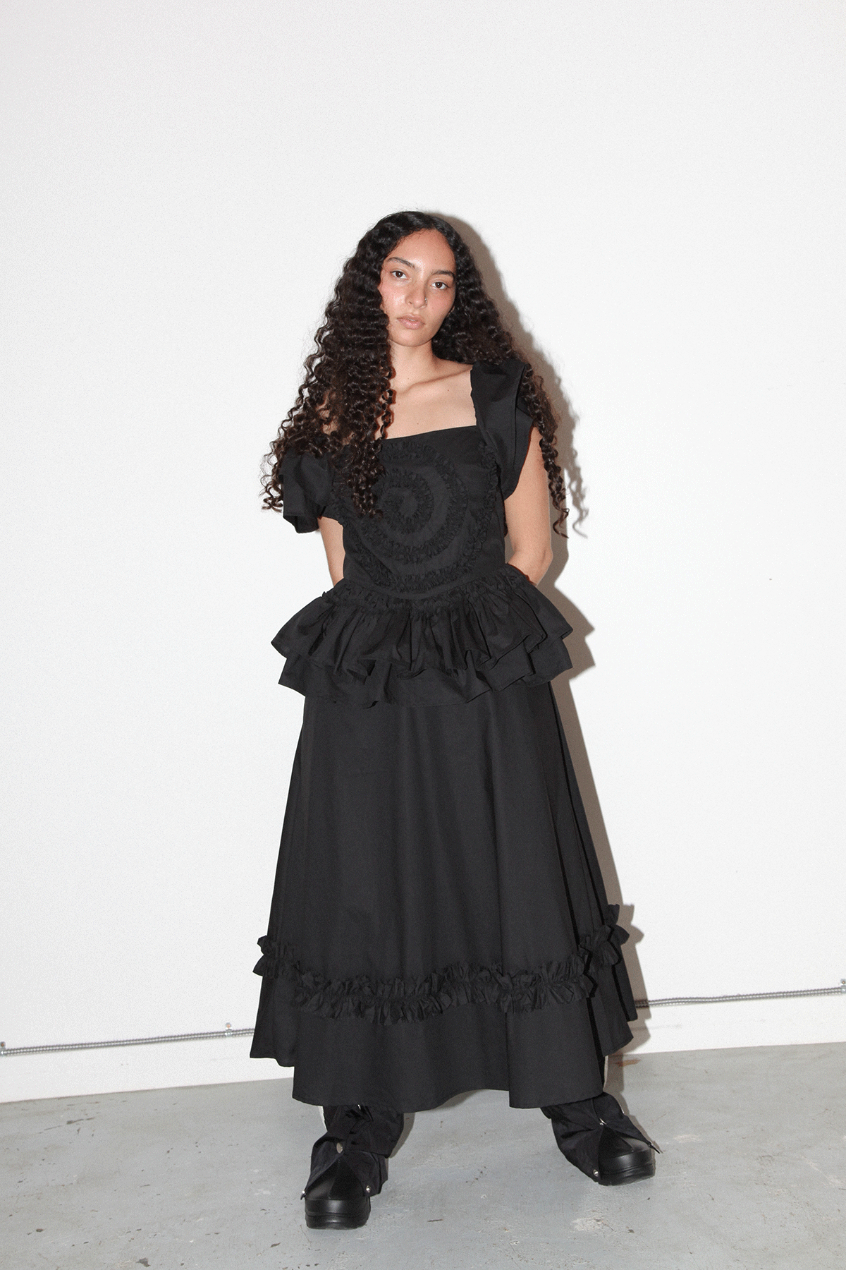 Spiral Ruffle Dress in Onyx