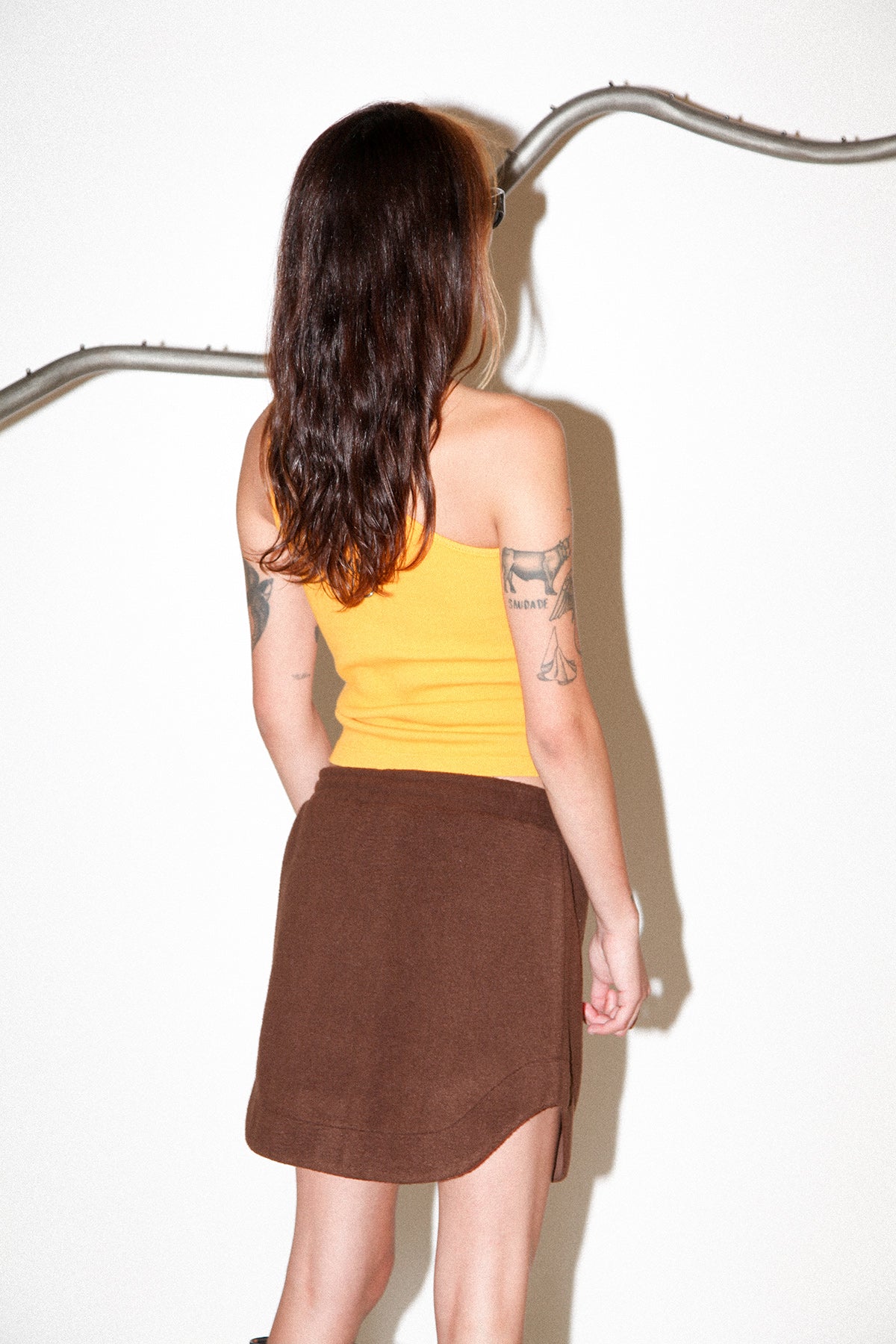 Pierced One Shoulder Rib Tank in Marigold