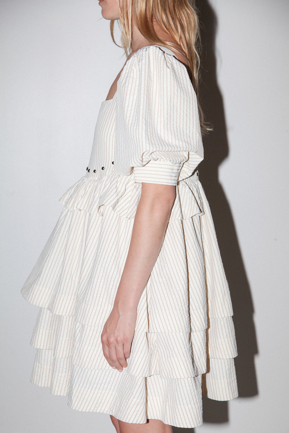 Rivet Cascade Dress in Striped Natural