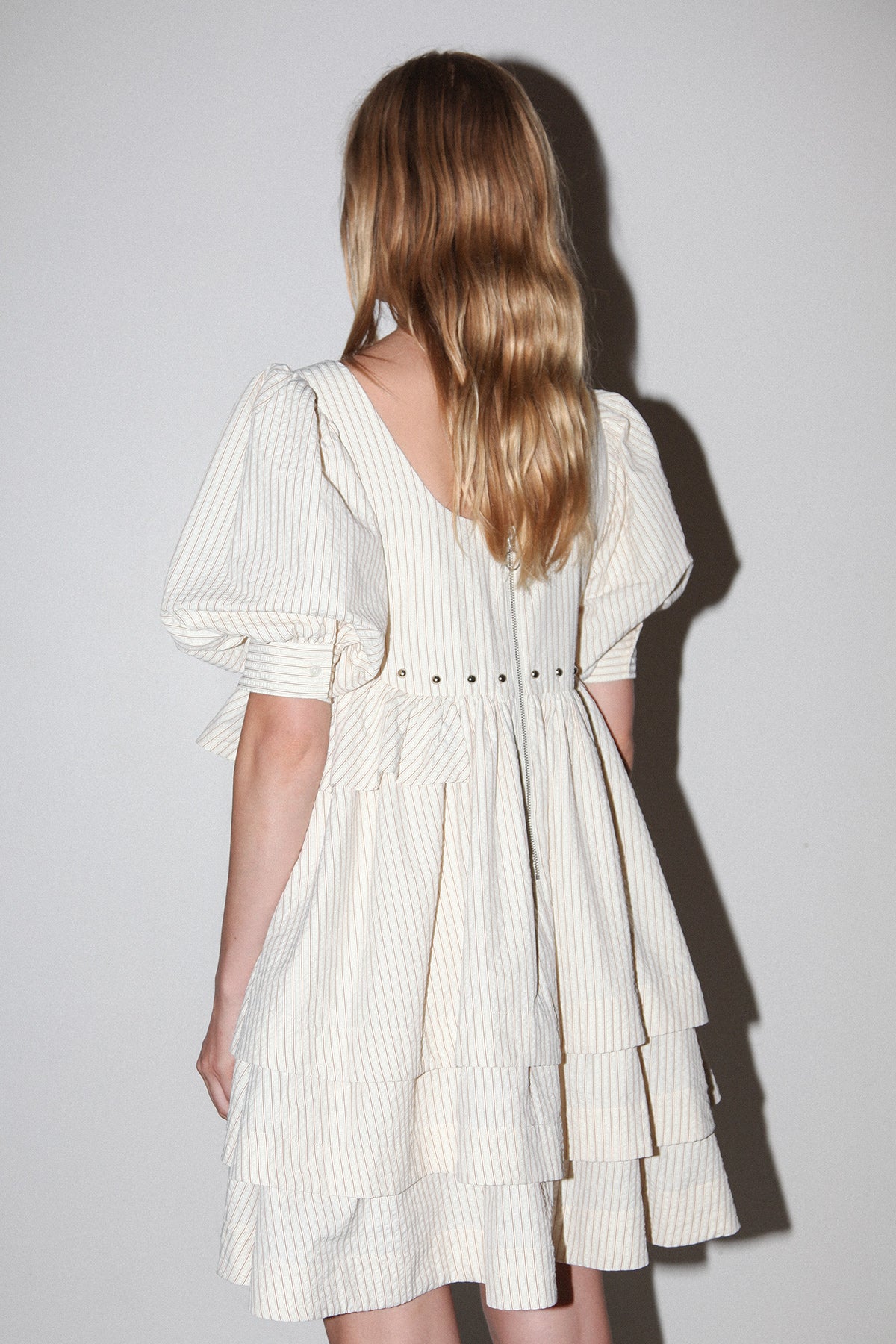 Rivet Cascade Dress in Striped Natural