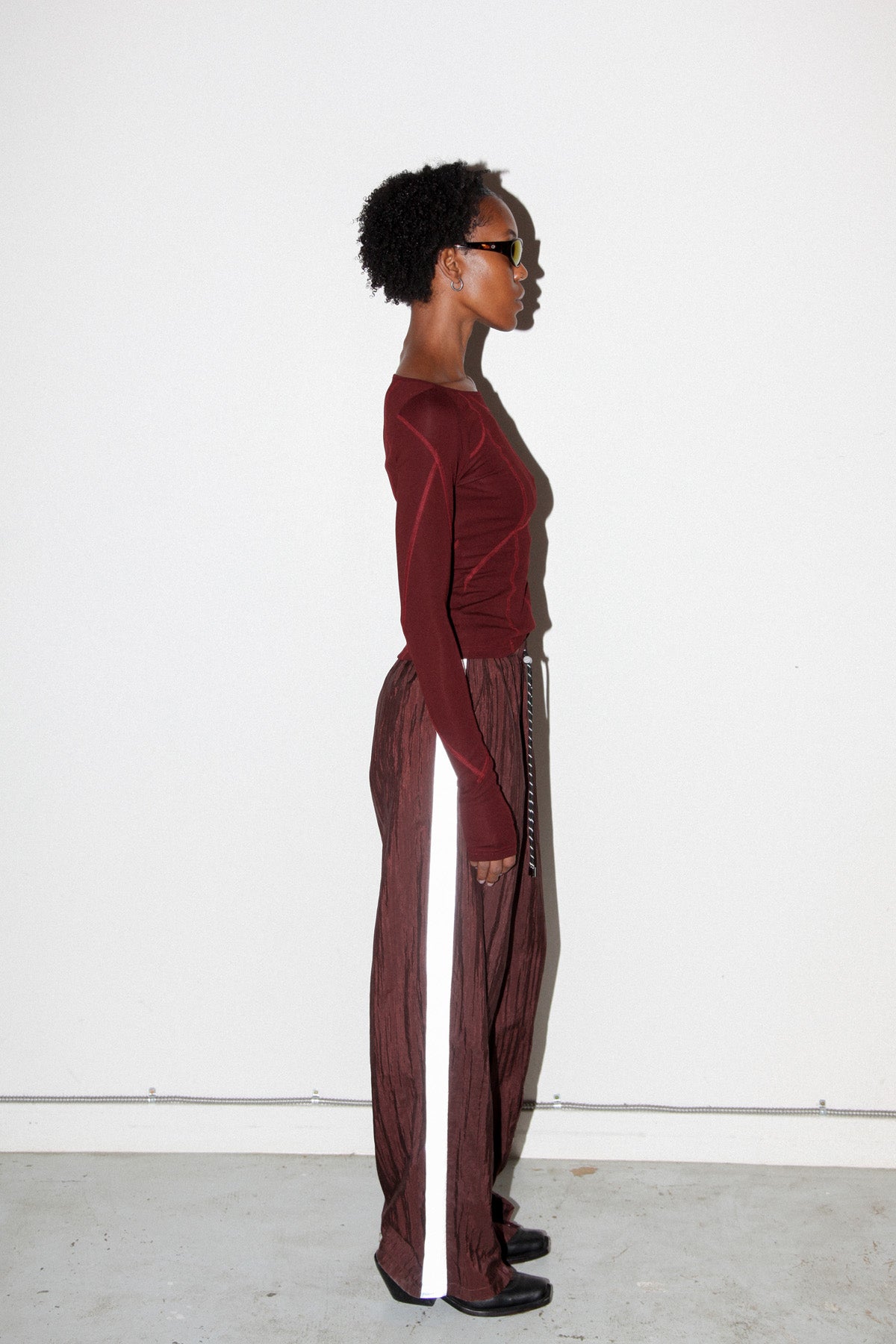 Silk Nylon Split Track Pant in Auburn