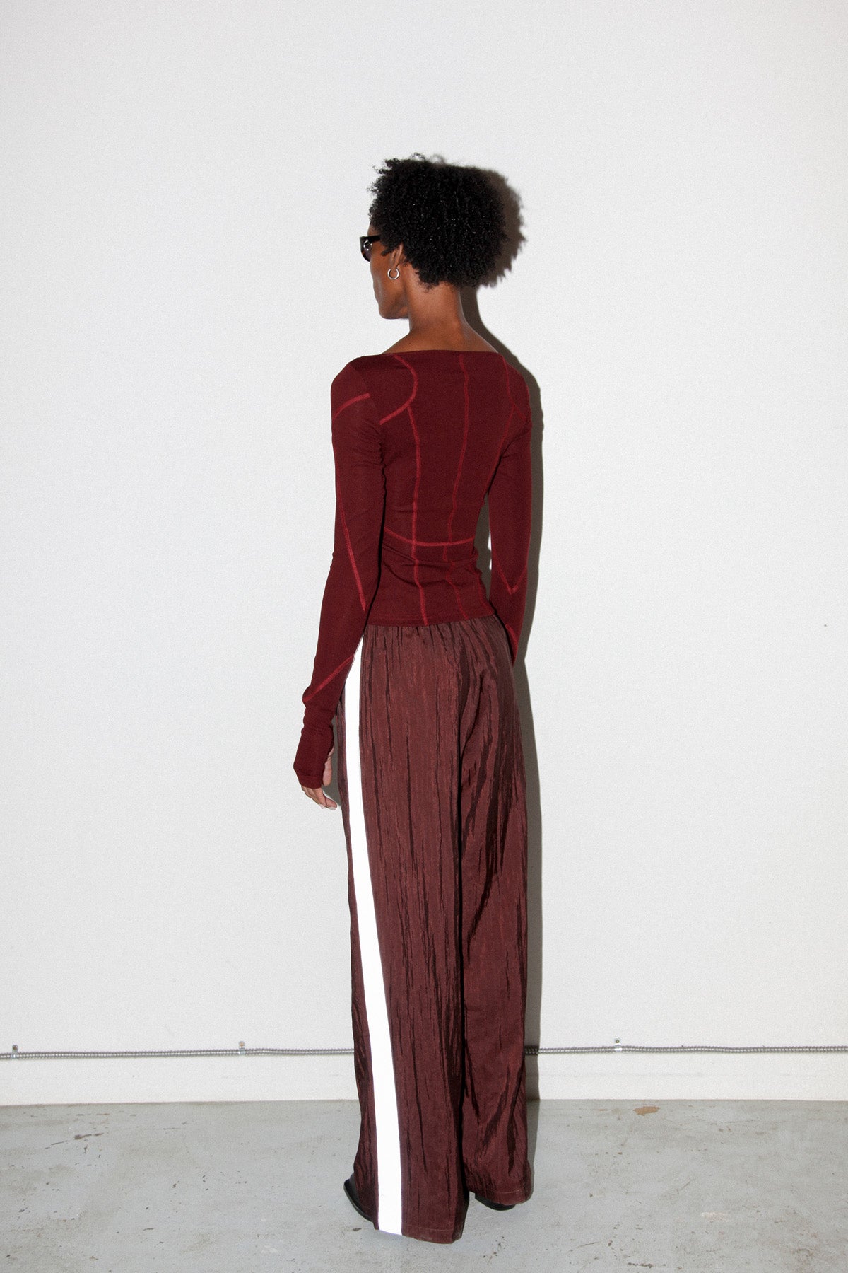Silk Nylon Split Track Pant in Auburn