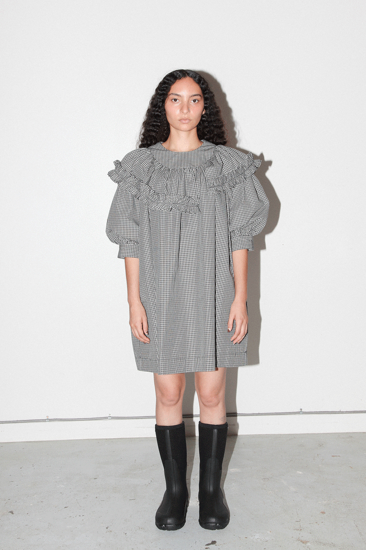 Plaid Mini Carve Dress in Black Plaid