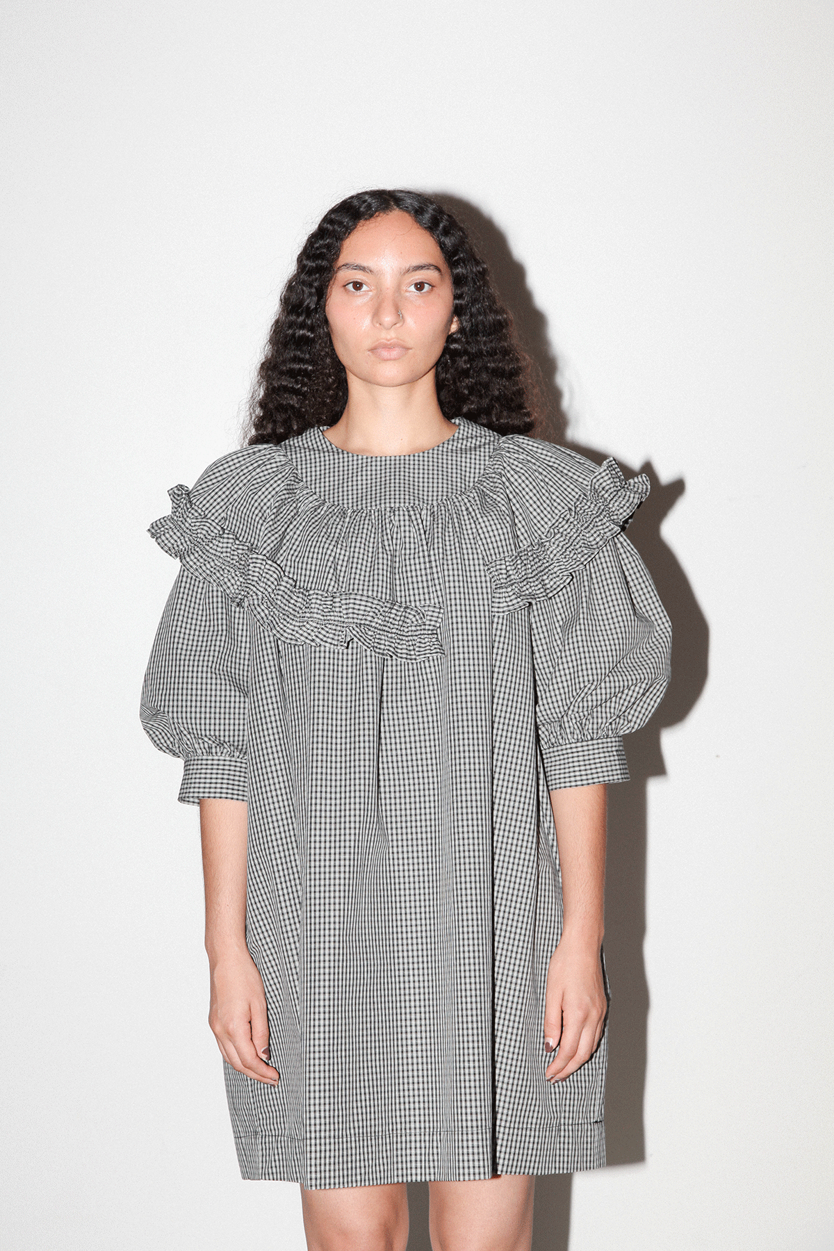 Plaid Mini Carve Dress in Black Plaid