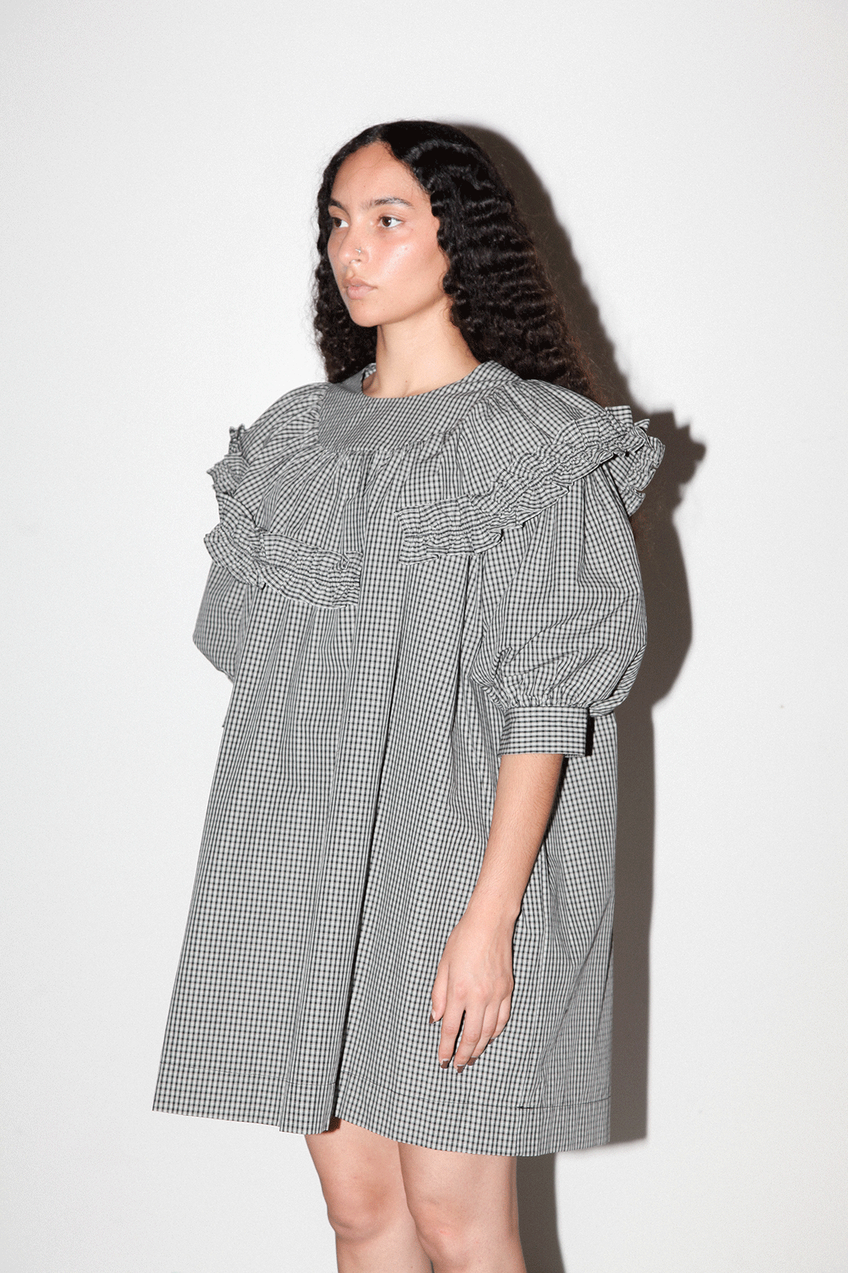 Plaid Mini Carve Dress in Black Plaid