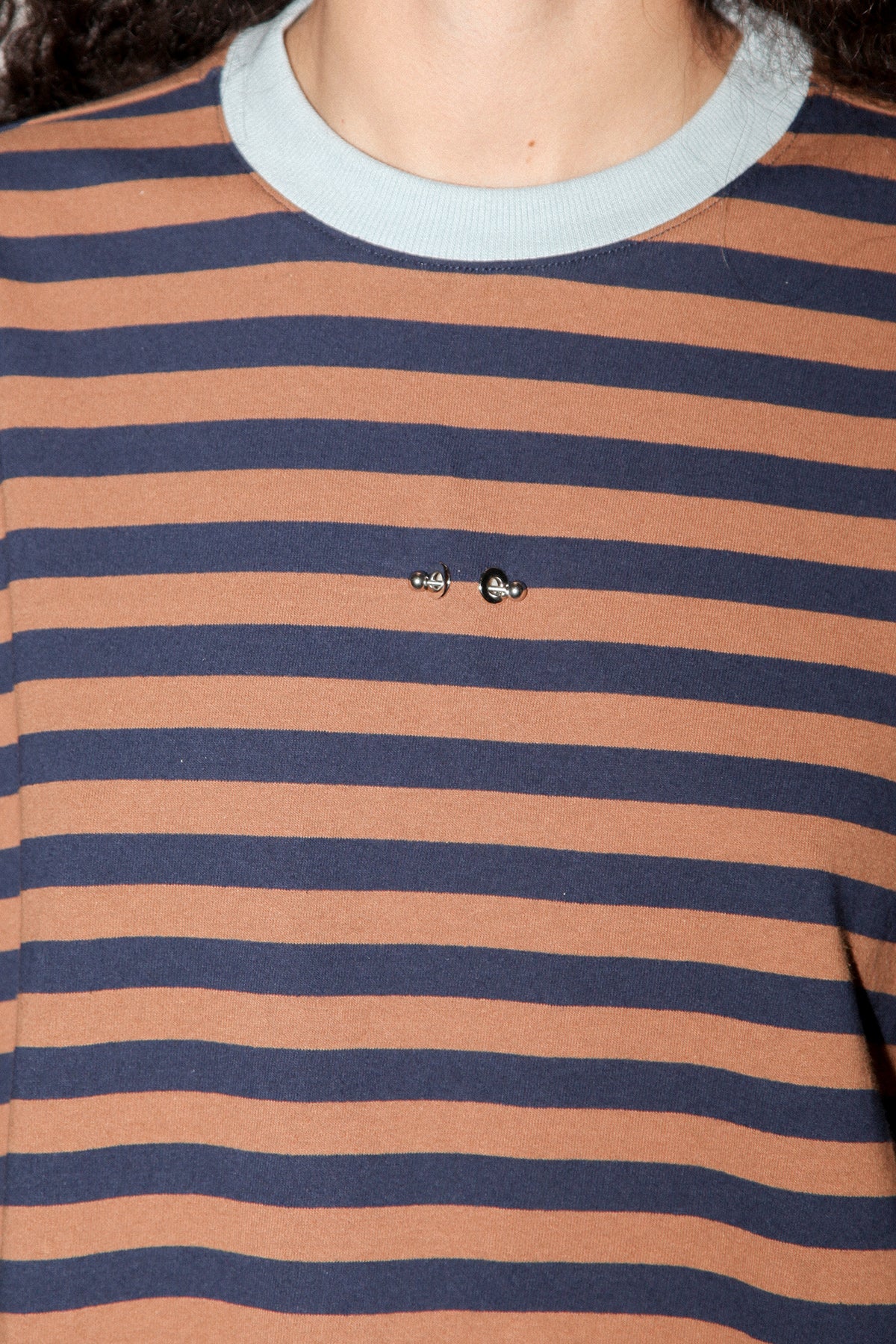Striped Box Tee in Bark & Navy Stripe