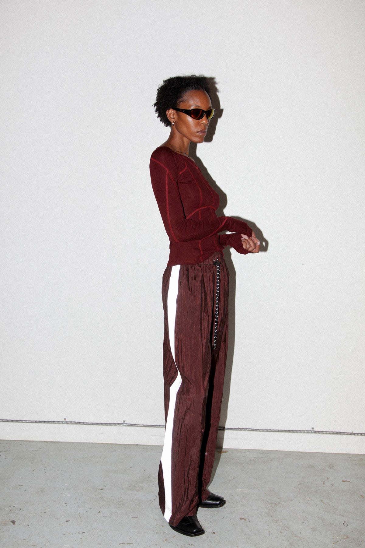 Silk Nylon Split Track Pant in Auburn