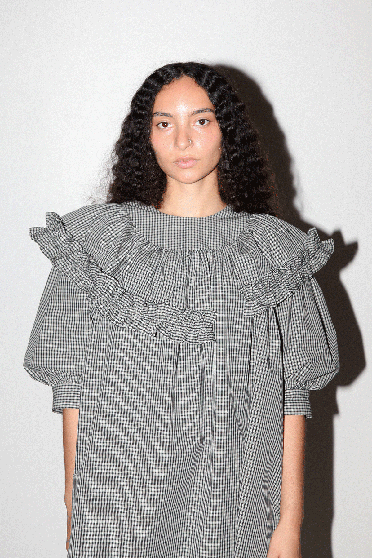 Plaid Mini Carve Dress in Black Plaid