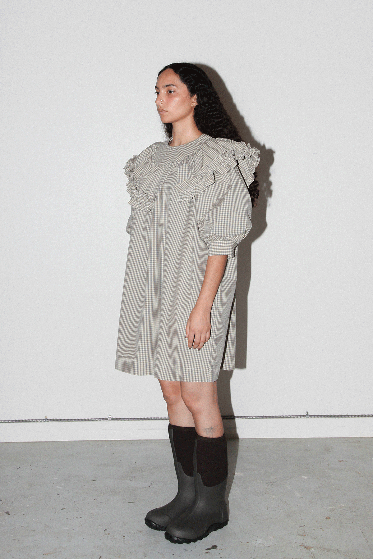 Plaid Mini Carve Dress in Cream Plaid