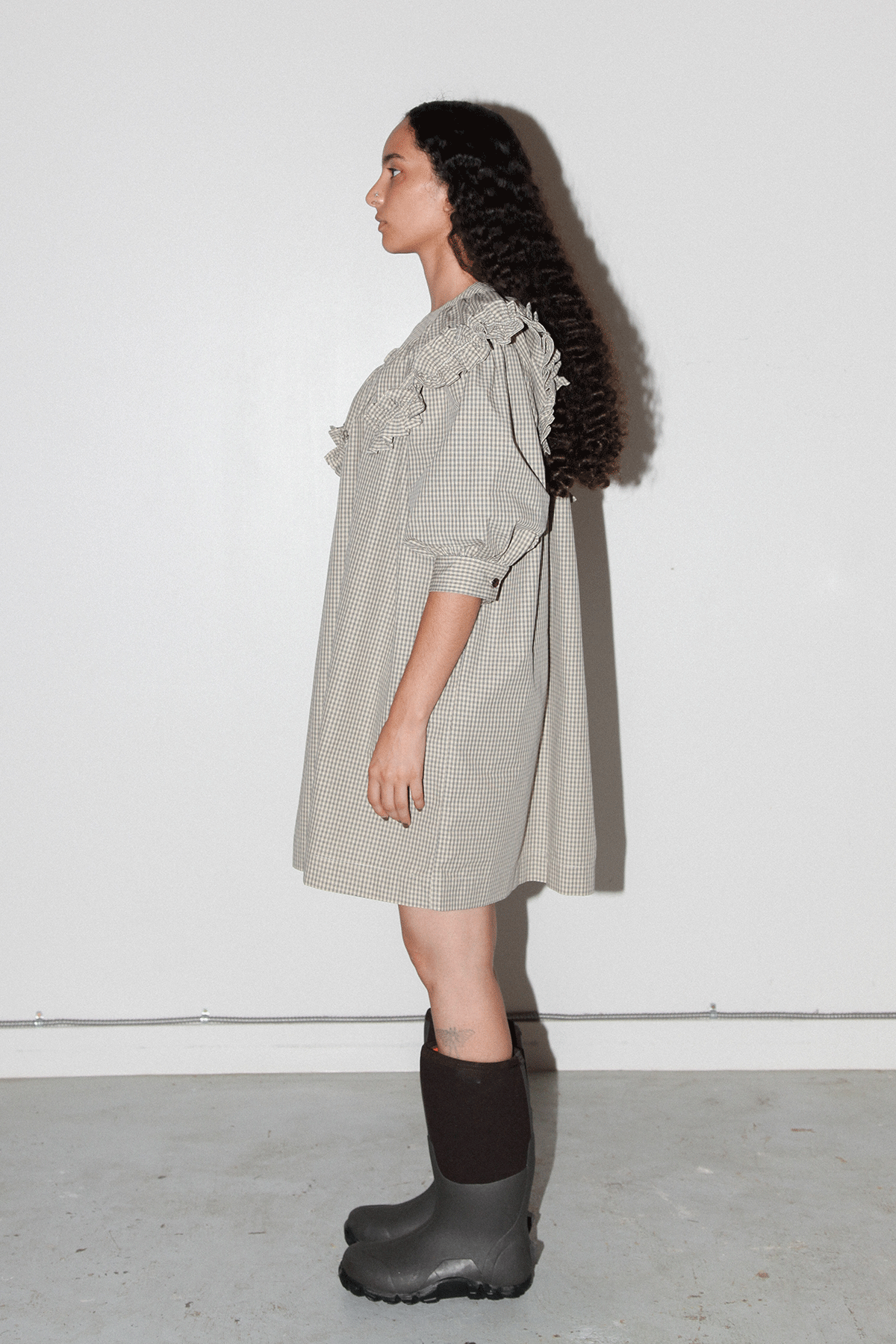 Plaid Mini Carve Dress in Cream Plaid