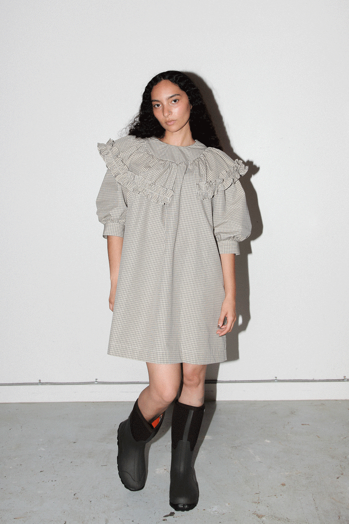 Plaid Mini Carve Dress in Cream Plaid