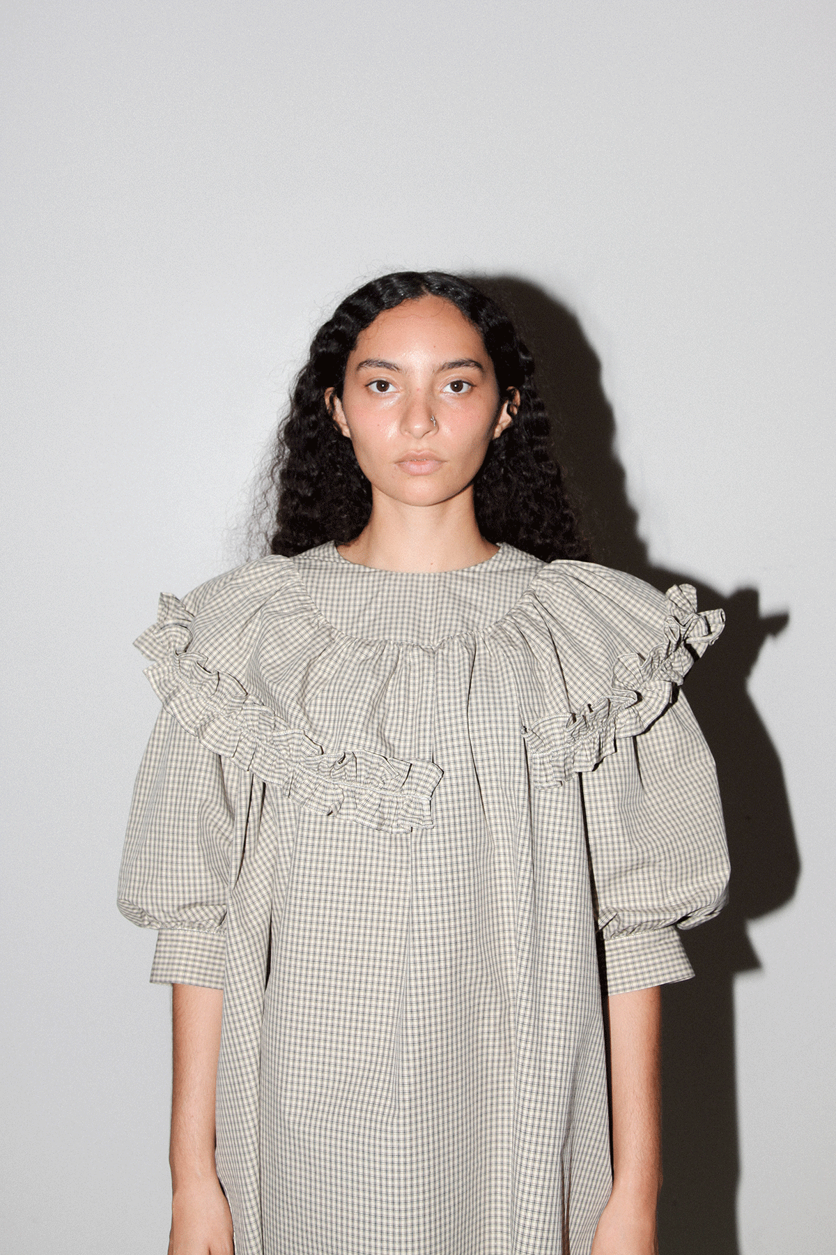 Plaid Mini Carve Dress in Cream Plaid