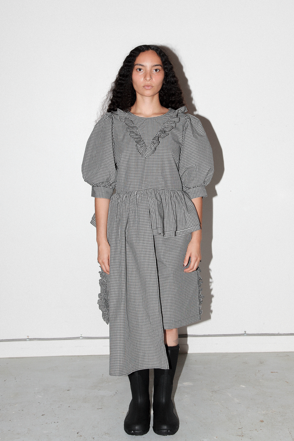 Plaid Cascade Top in Black Plaid