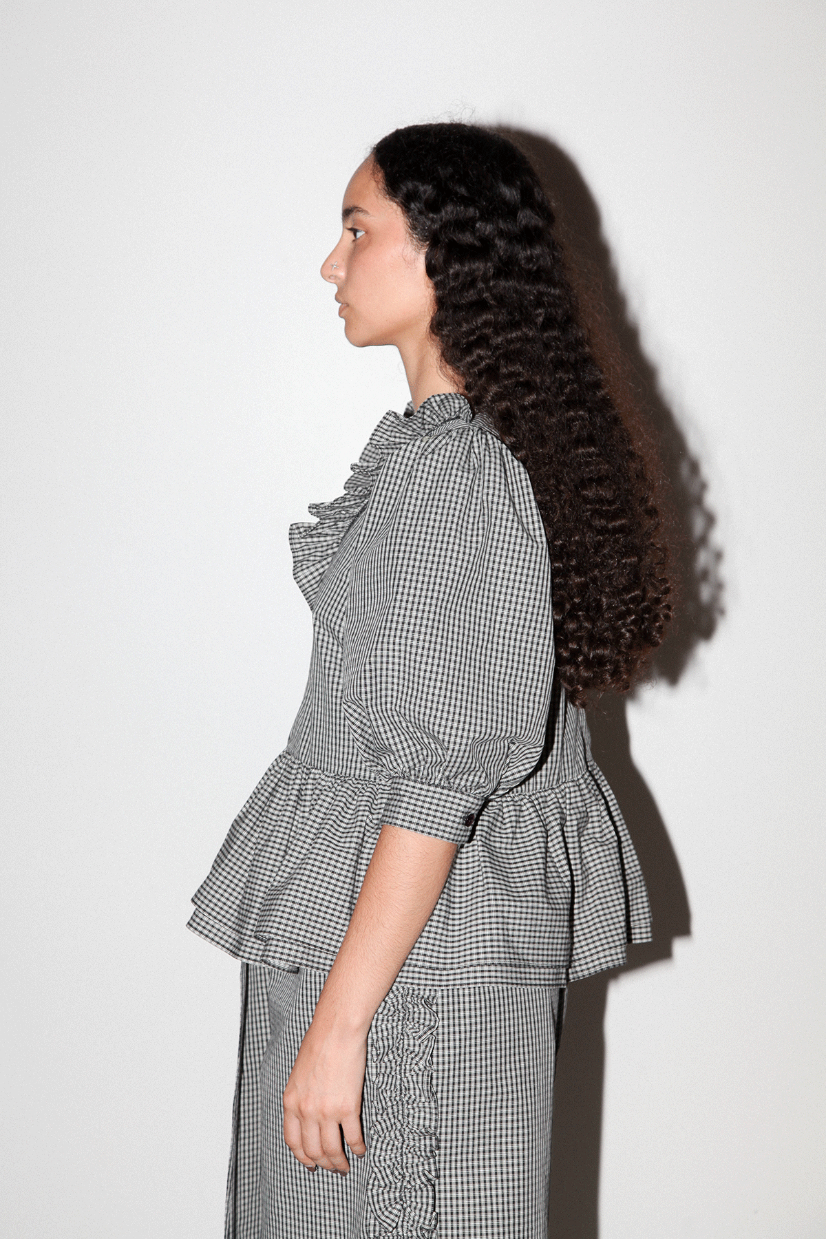 Plaid Cascade Top in Black Plaid