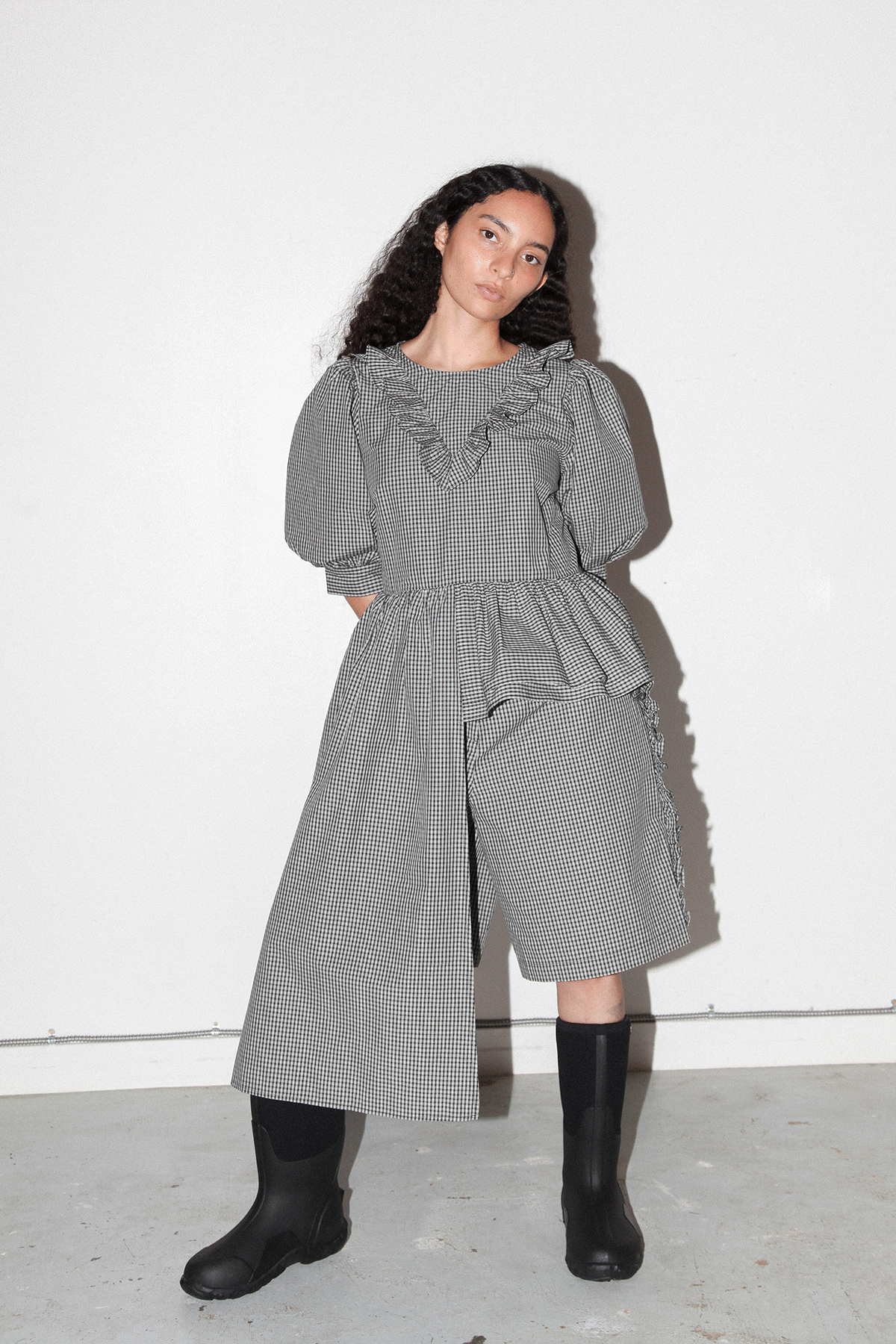 Plaid Cascade Top in Black Plaid