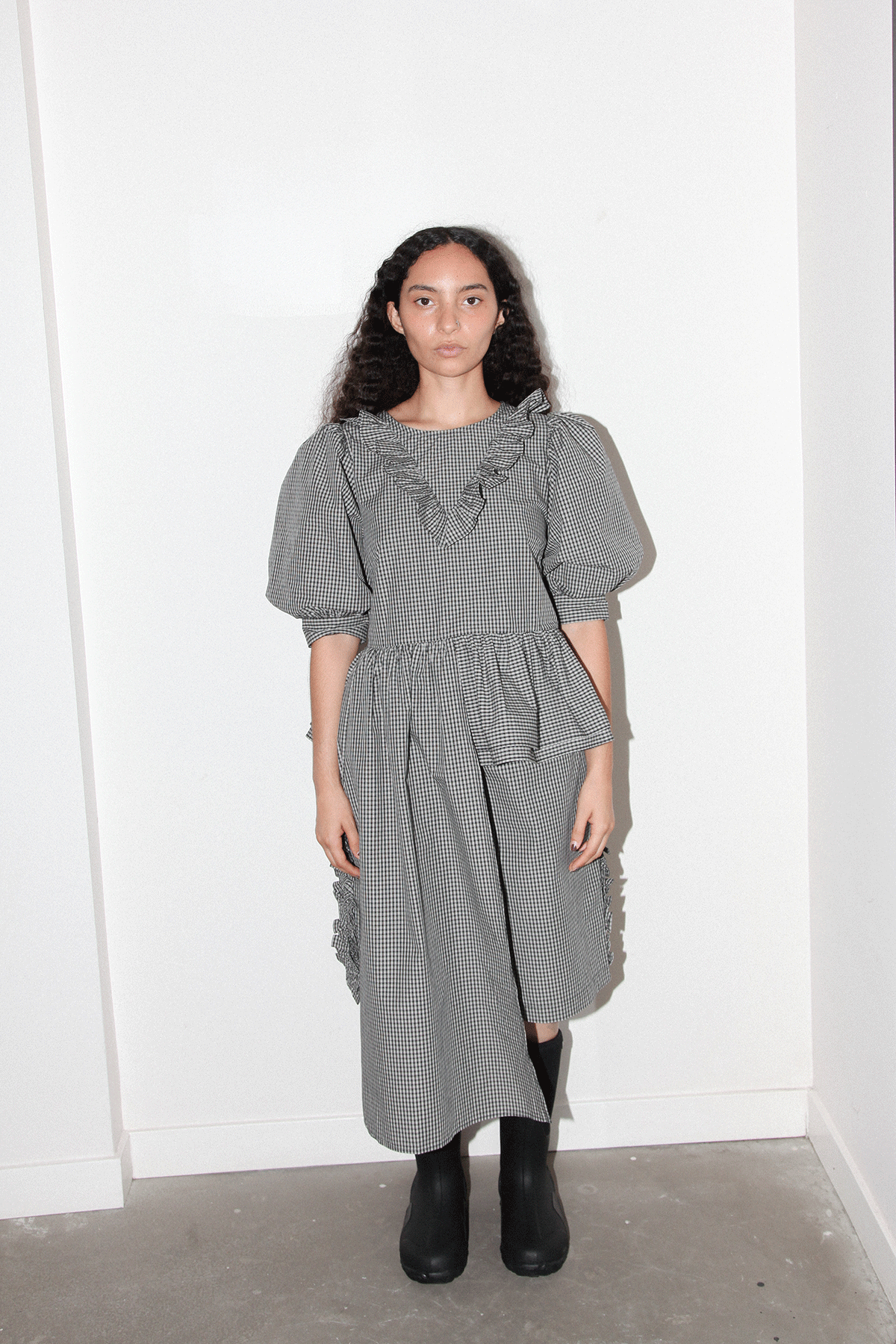 Plaid Cascade Top in Black Plaid