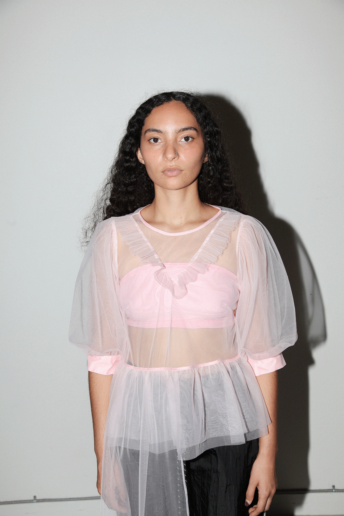 Mesh Tulle Cascade Top in Petal