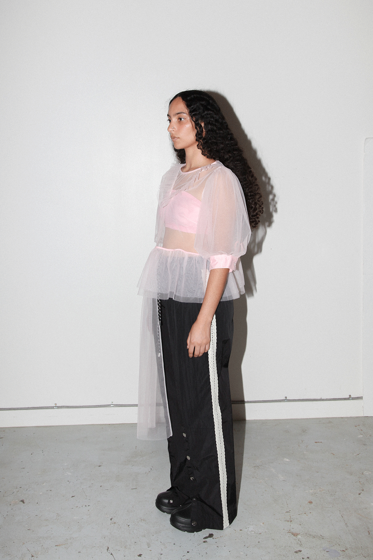 Mesh Tulle Cascade Top in Petal