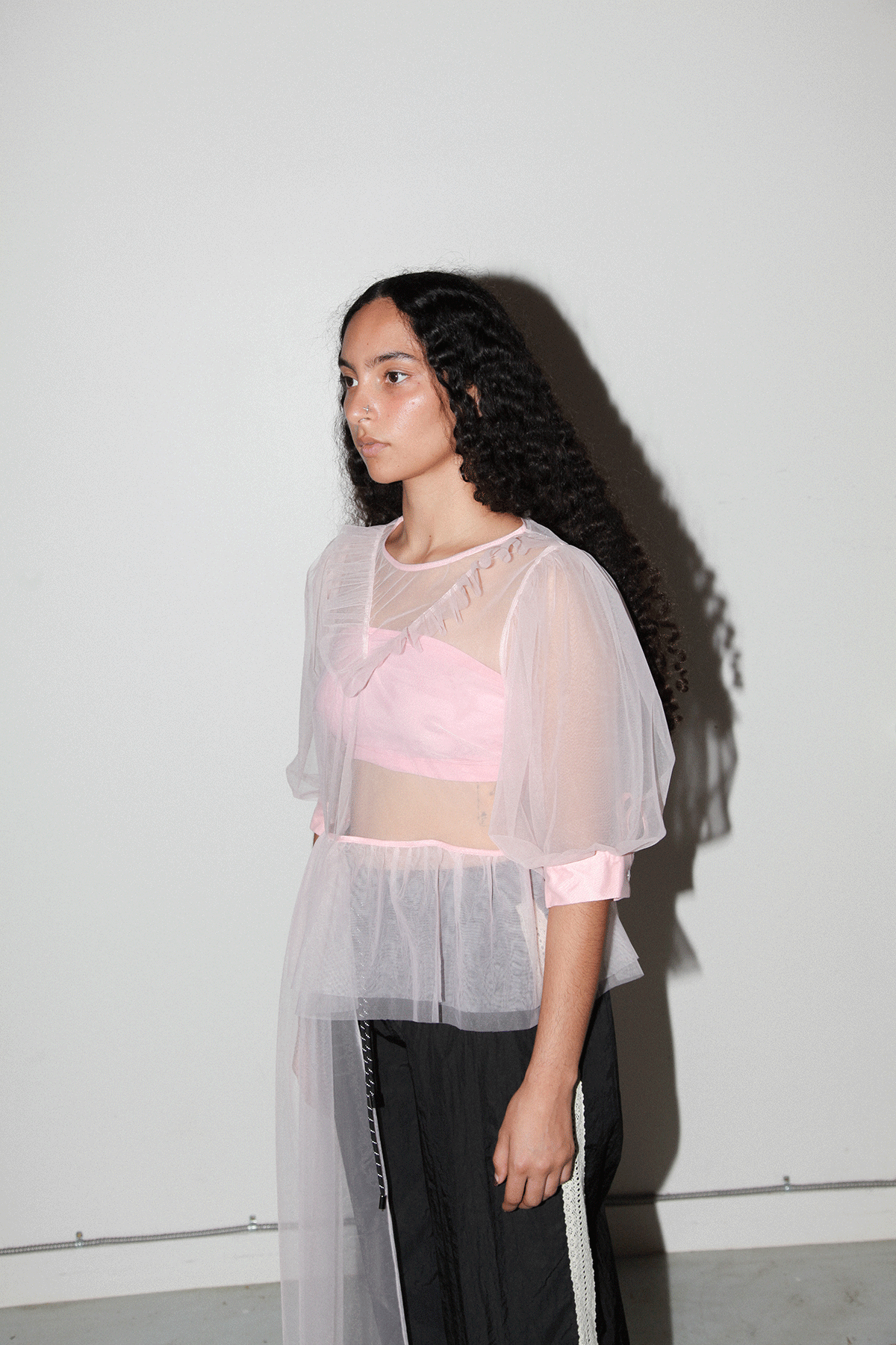 Mesh Tulle Cascade Top in Petal