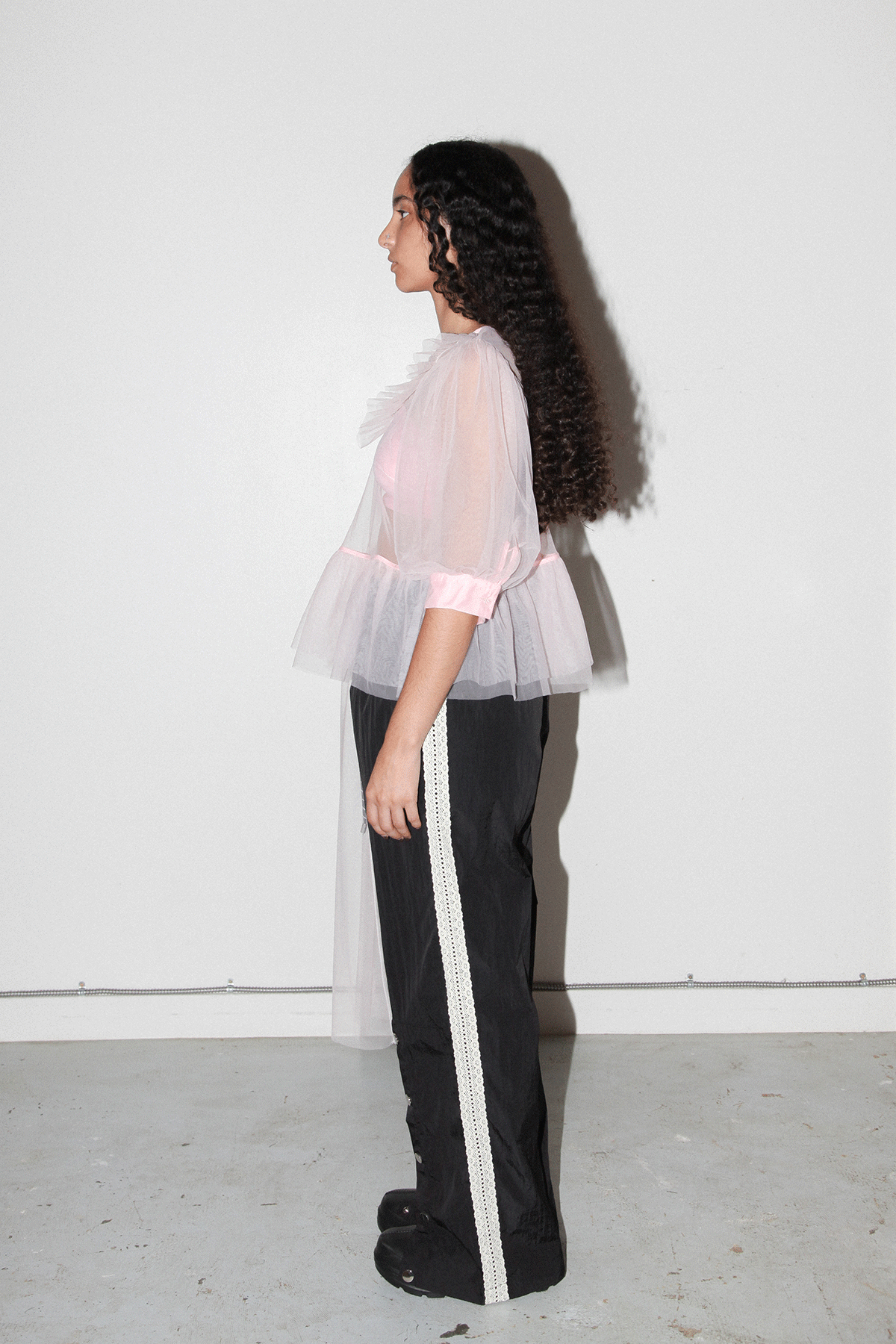 Mesh Tulle Cascade Top in Petal