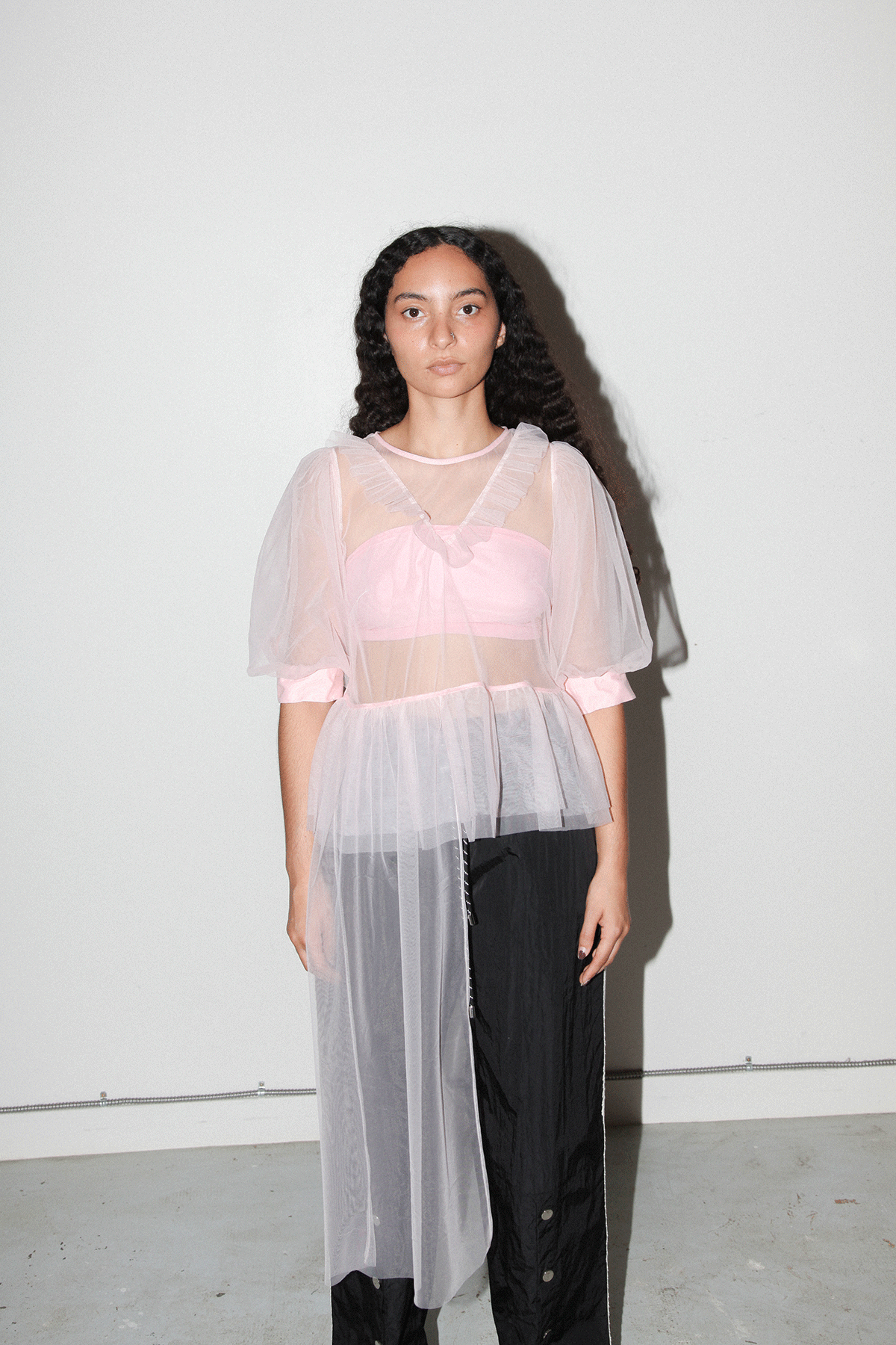Mesh Tulle Cascade Top in Petal