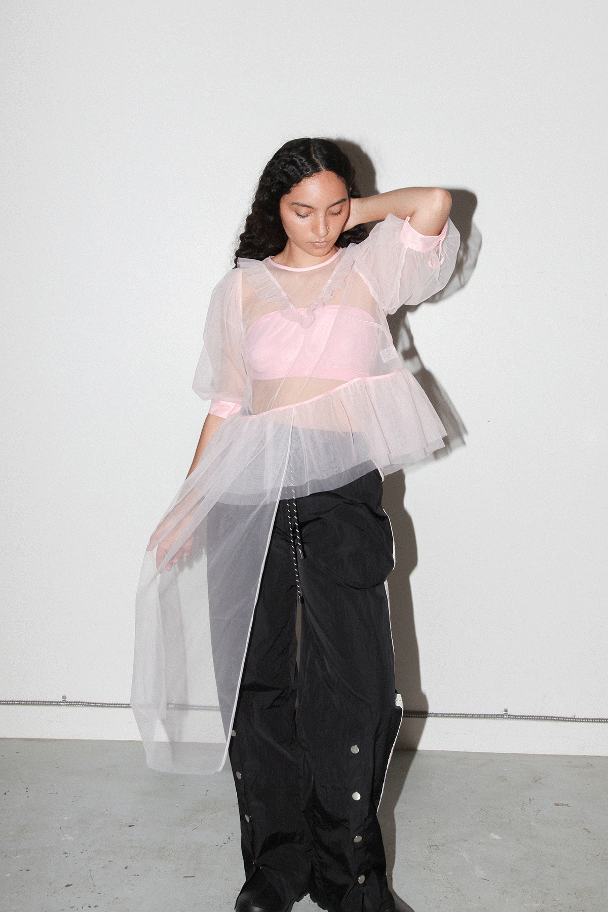 Mesh Tulle Cascade Top in Petal