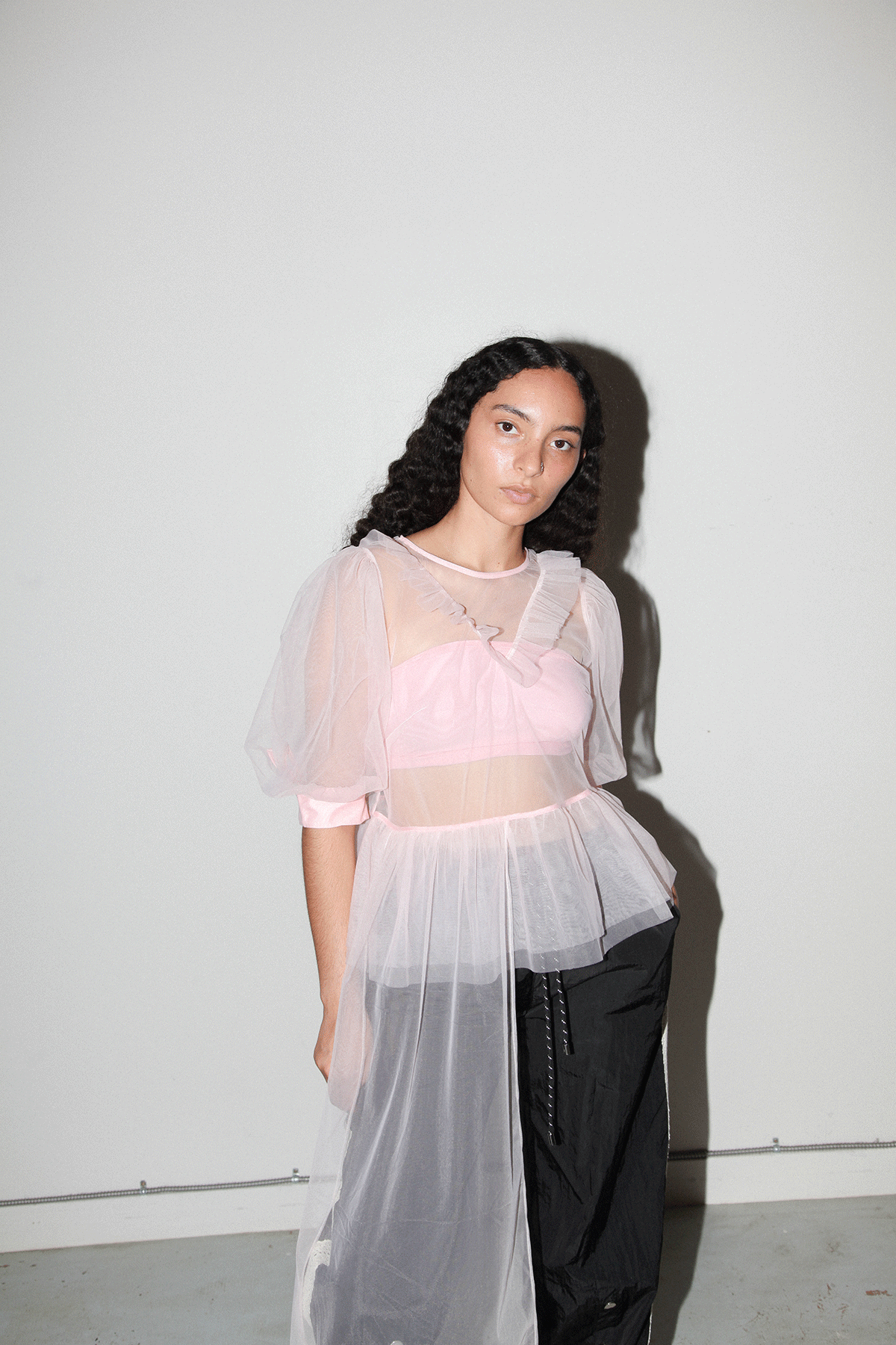 Mesh Tulle Cascade Top in Petal