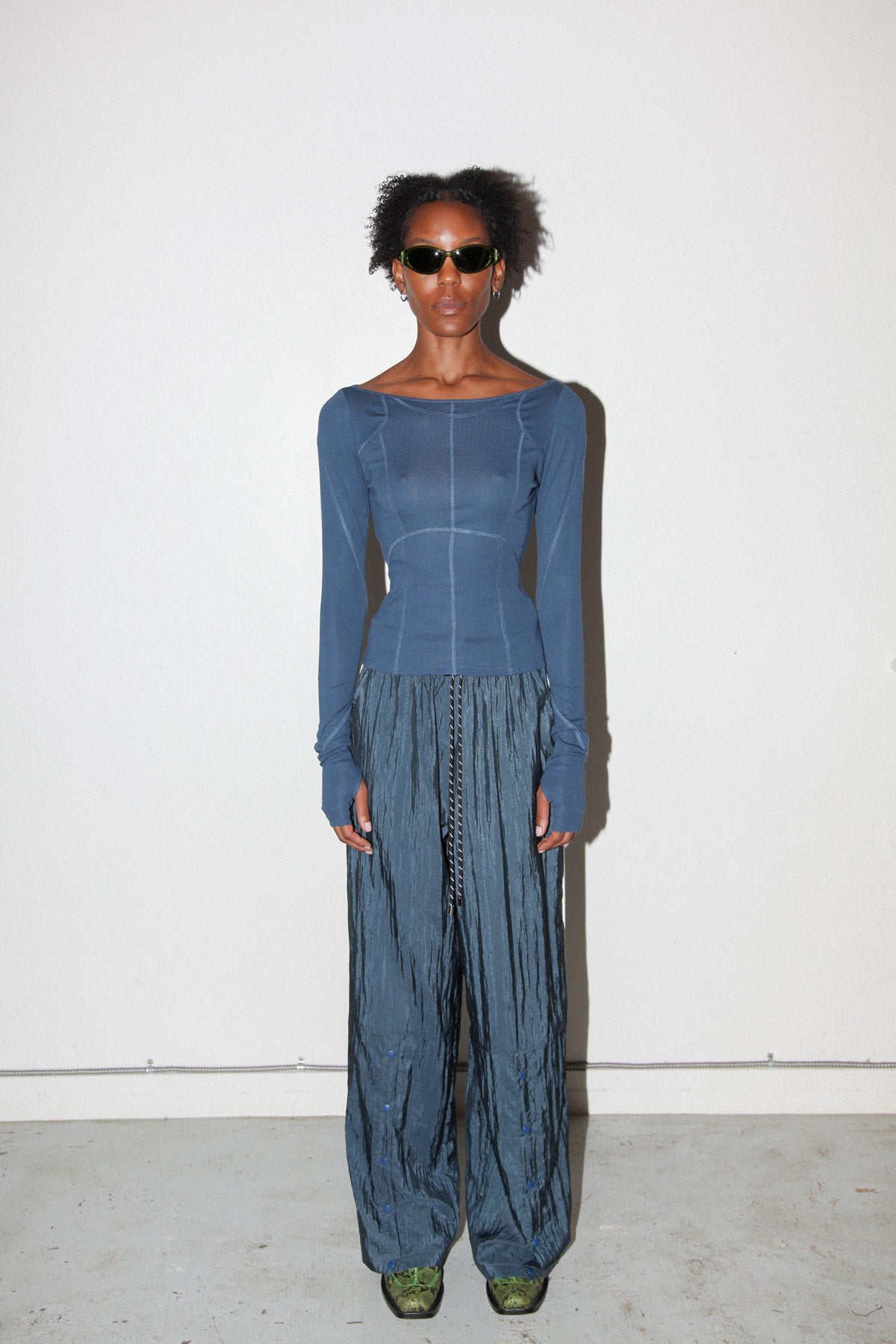 Silk Nylon Split Track Pant in Raindrop
