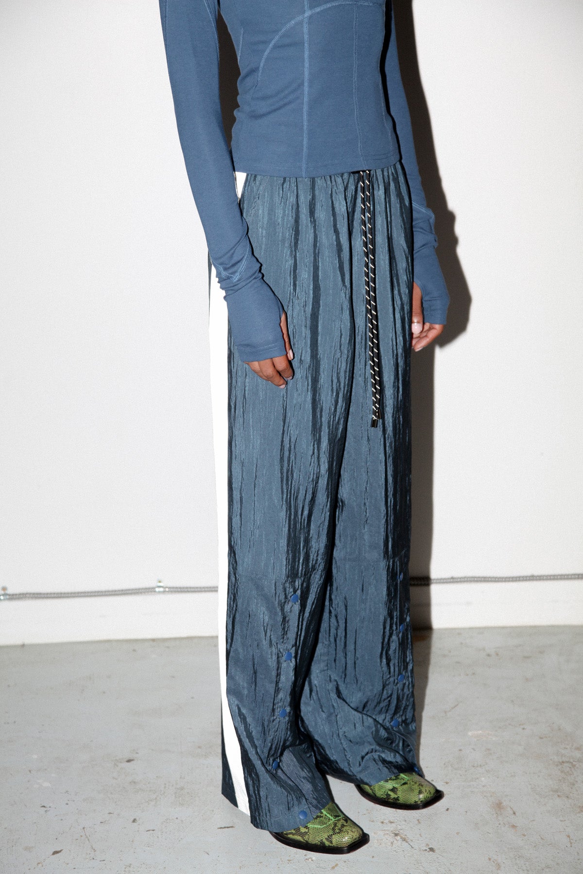 Silk Nylon Split Track Pant in Raindrop