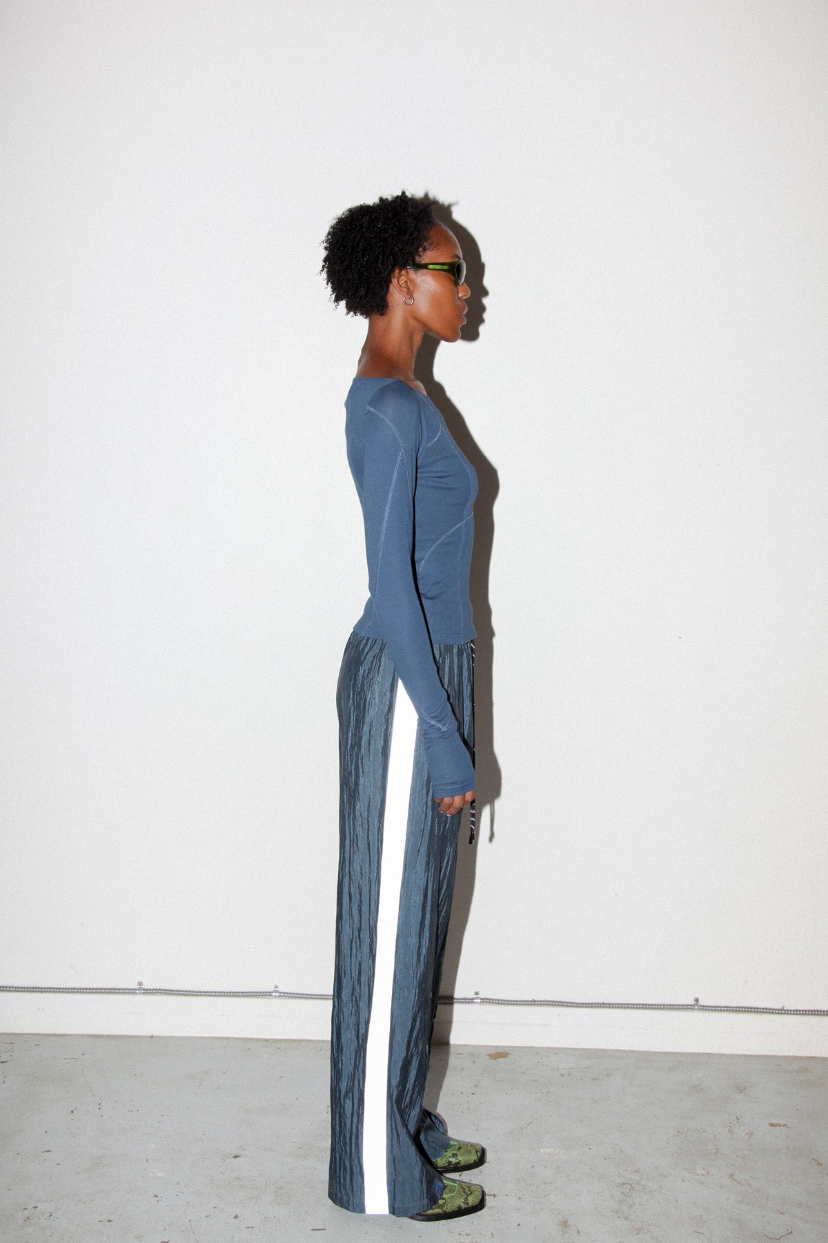 Silk Nylon Split Track Pant in Raindrop