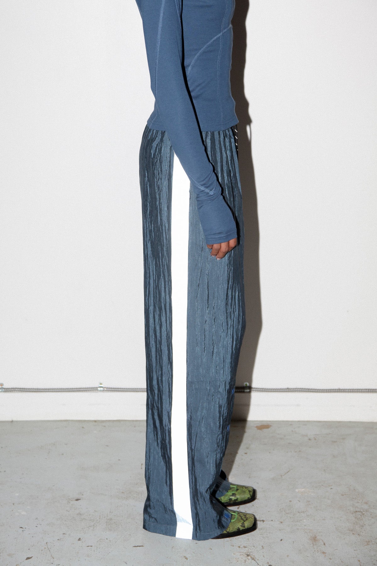Silk Nylon Split Track Pant in Raindrop