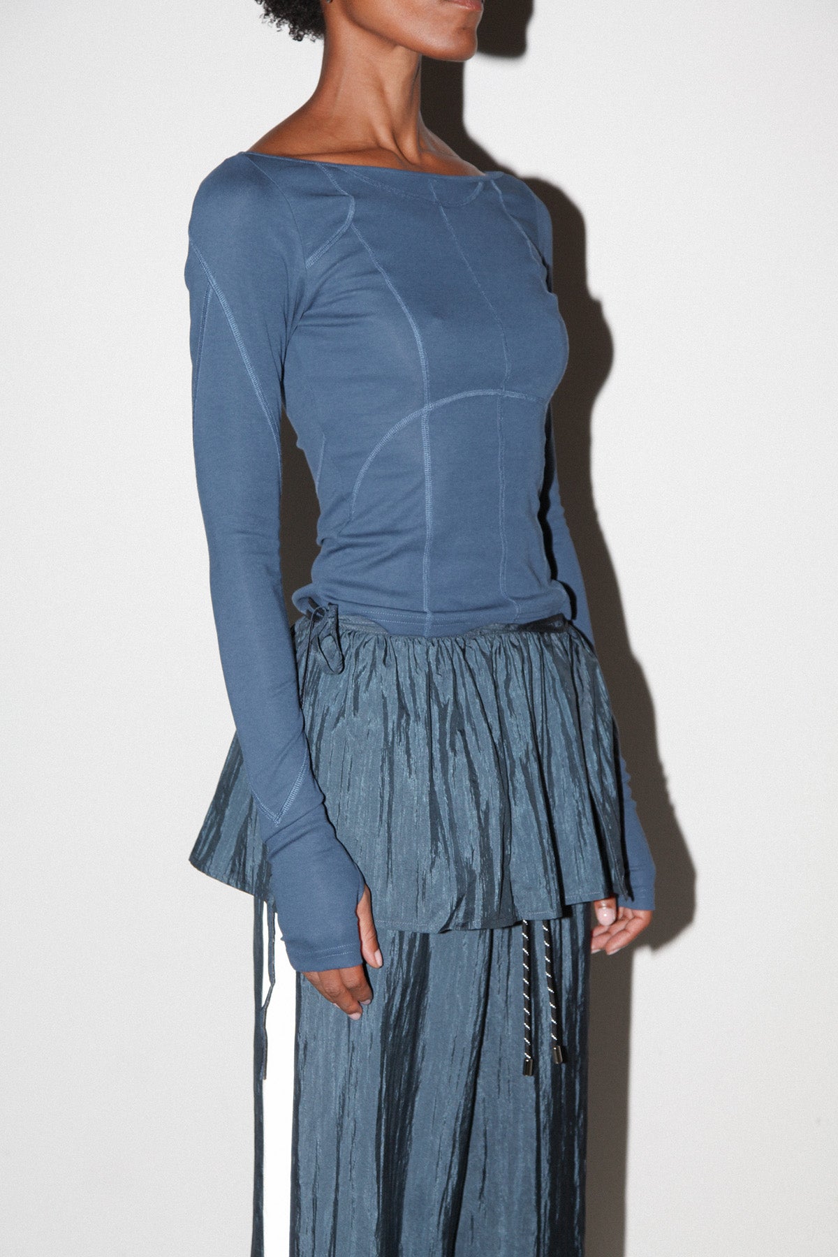 Silk Nylon Peplum Apron in Raindrop