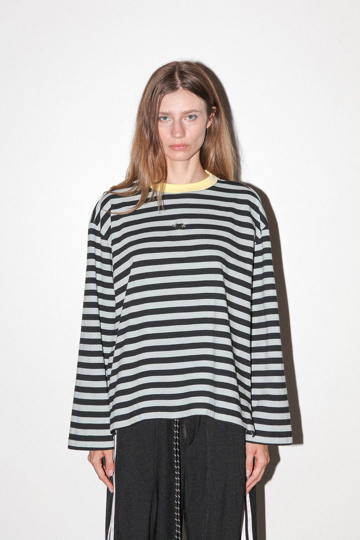 Pierced Long Sleeve Box Tee in Sky & Midnight