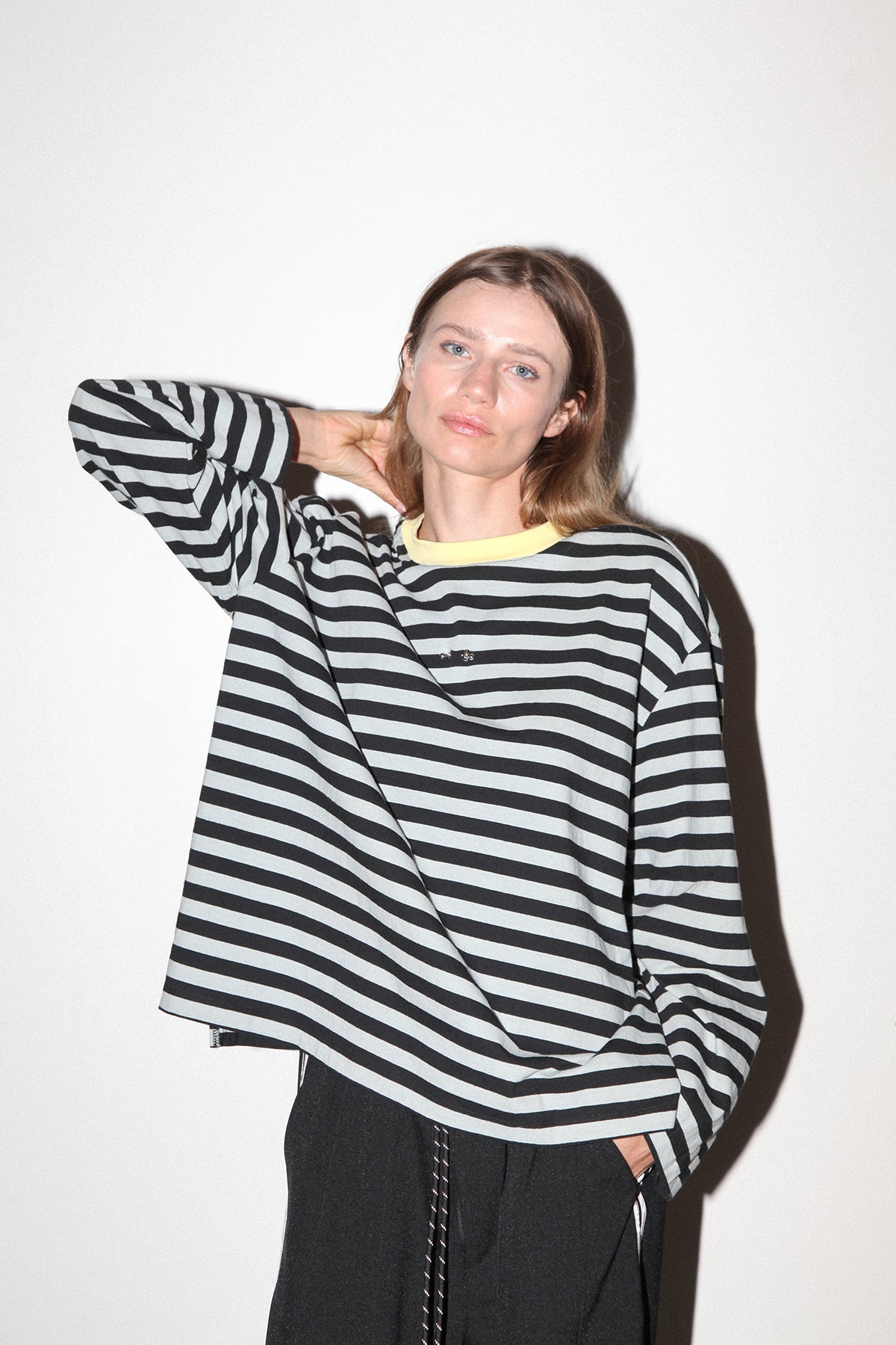 Pierced Long Sleeve Box Tee in Sky & Midnight