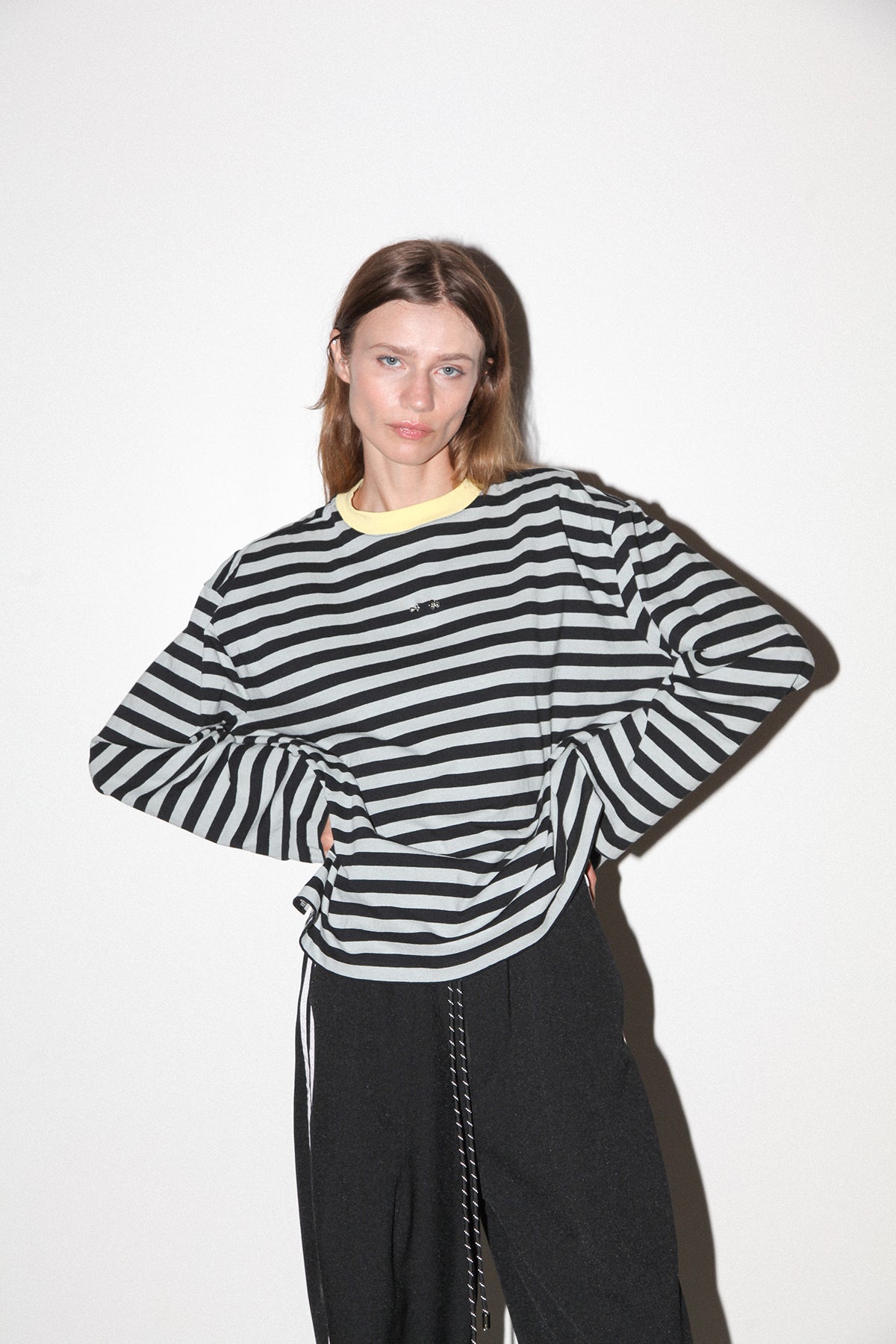 Pierced Long Sleeve Box Tee in Sky & Midnight