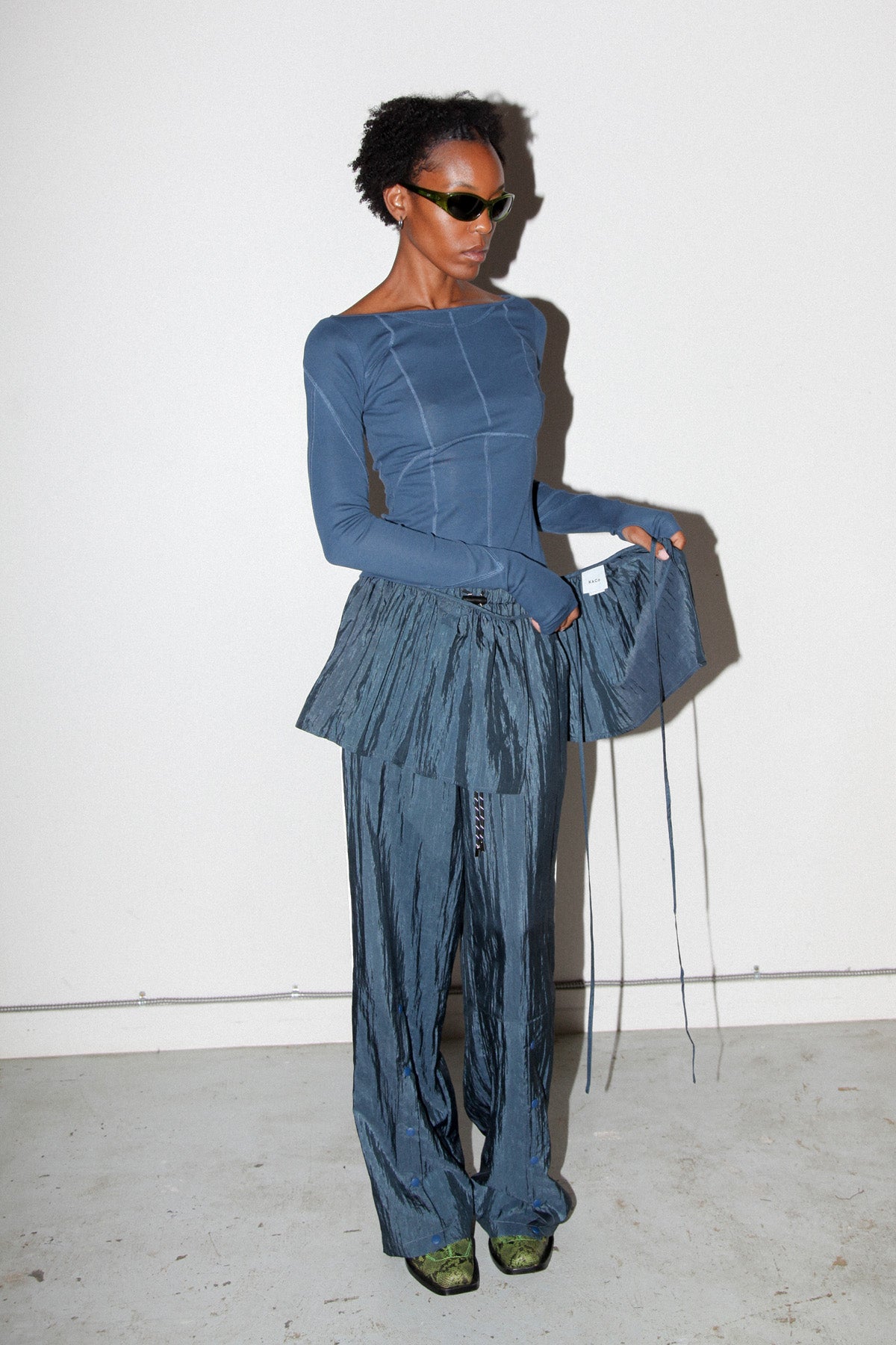 Silk Nylon Peplum Apron in Raindrop