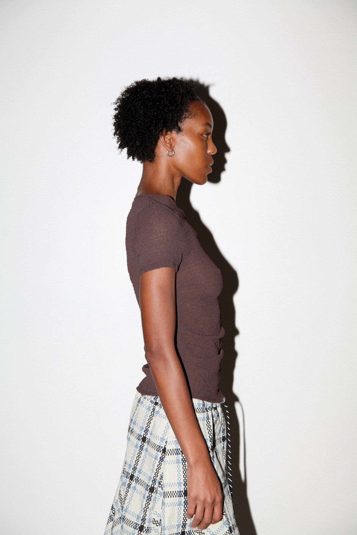 Gauze Ruched Tee in Coffee