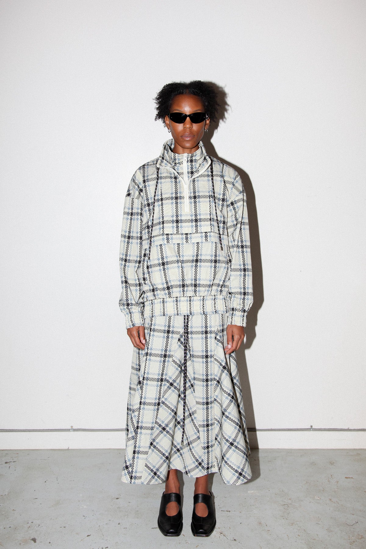 Plaid Trail Double Mockneck in Ecru Plaid